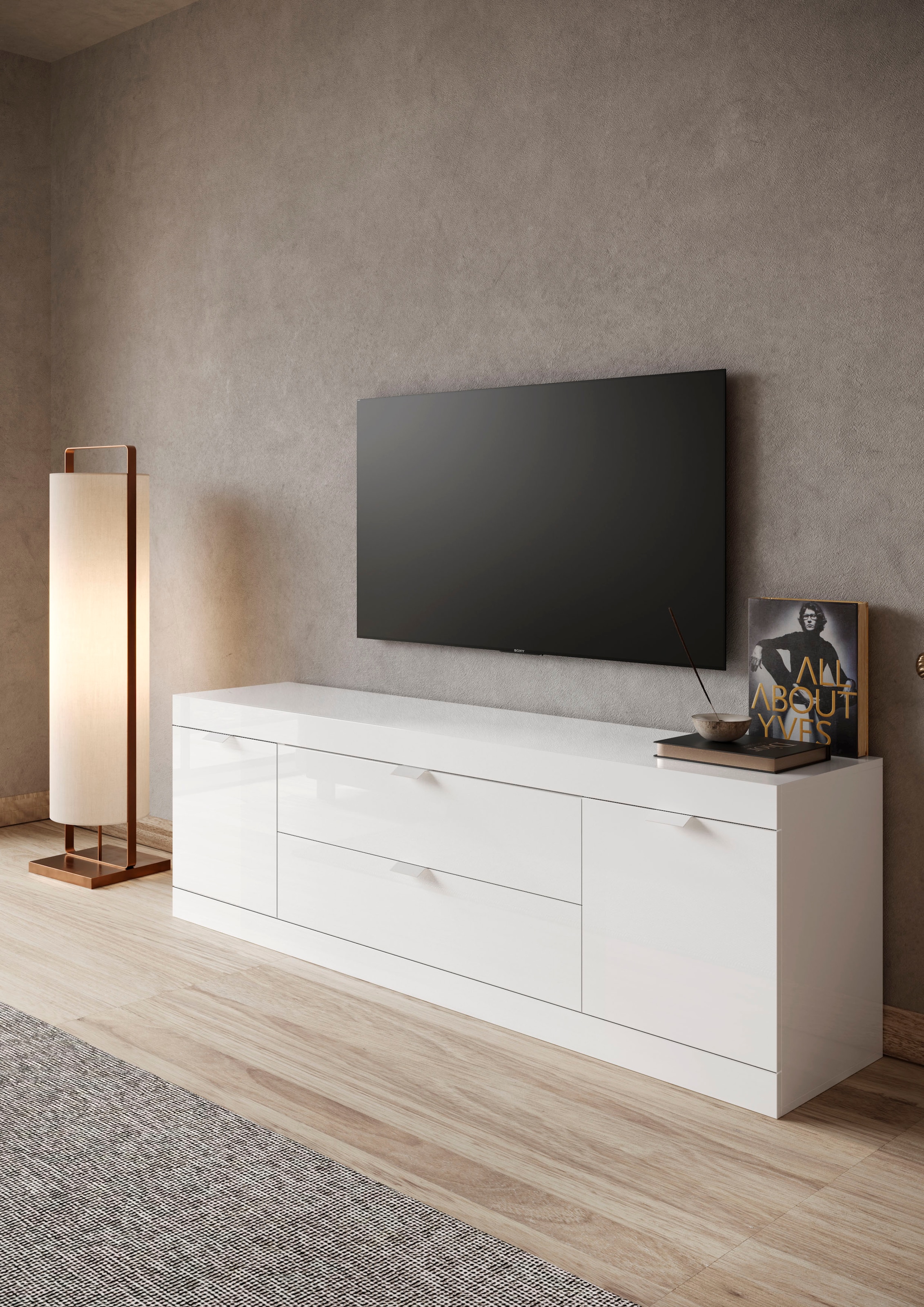 INOSIGN Table basse »Slim, TV-Bank« Breite 181 cm, weiss Hochglanz Lack