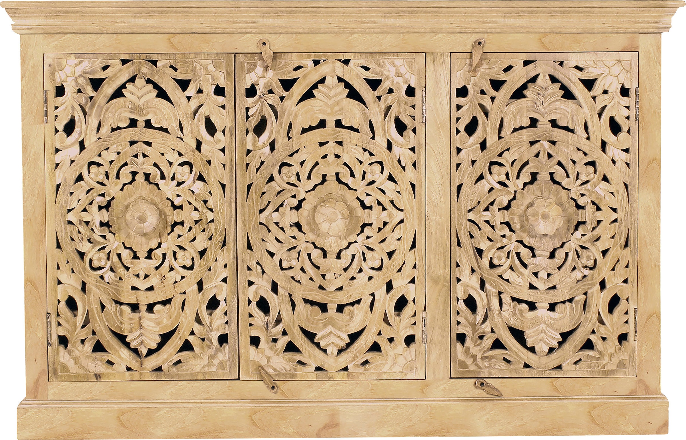 SIT Buffet »Modena aus Mangoholz mit 3 Türen und aufwändigen Schnitzereien« Sculptures élaborées de style oriental