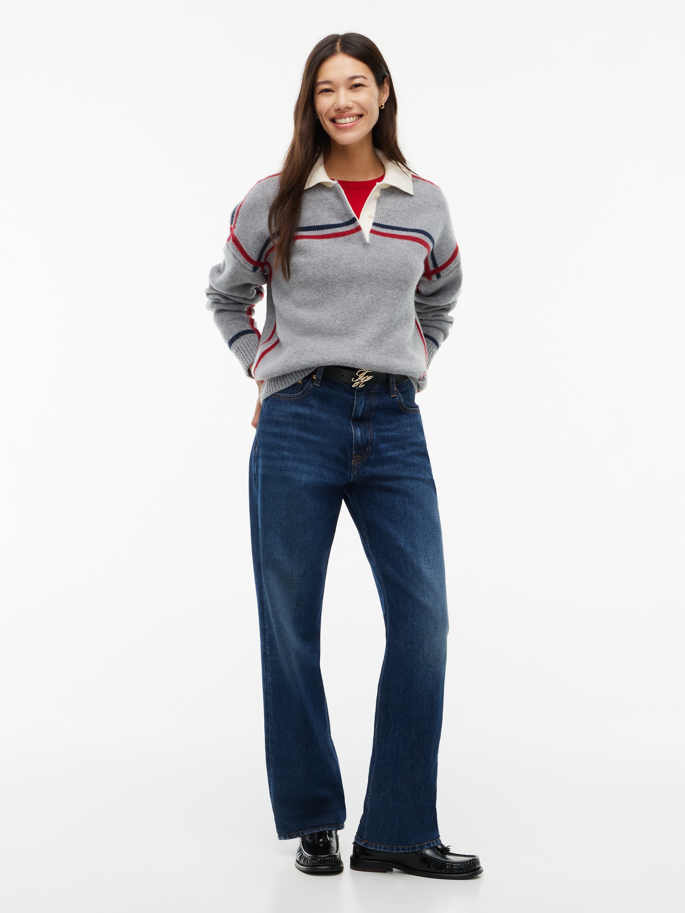 Tommy Hilfiger Pull en tricot »RWB POLO BOXY FIT SWT« aus reiner Wolle
