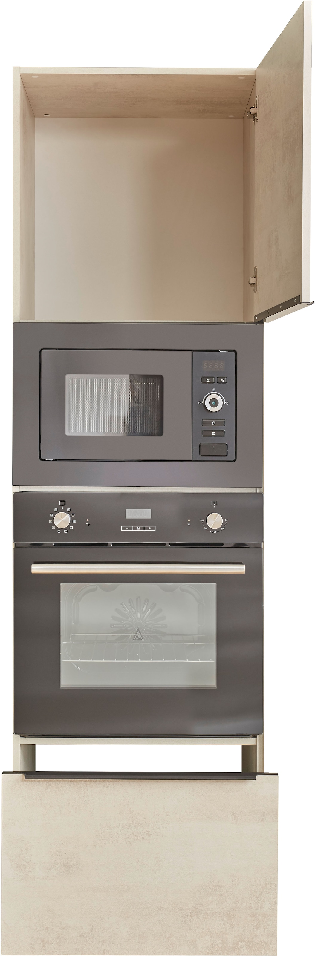 BASIC by Balculina Backofenumbauschrank »Sanibel Küchenschrank, Küchenhochschrank BxHxT 60 x 210 x 58« 1 Stk. tlg. Mit 1 Tür und 1 Auszug, 2 offene Fächer für Backofen und Mikrowelle