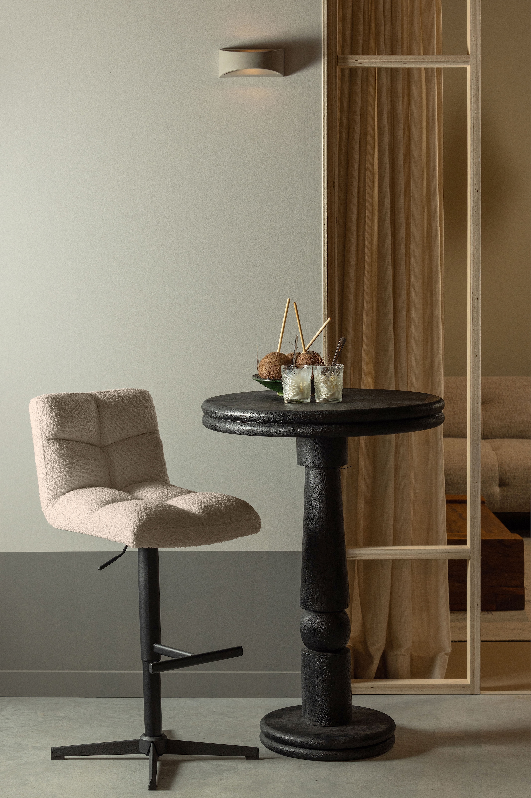 WOOOD Tabouret de bar »Vinny mit Bouclé-Bezug höhenverstellbar, B 44 x T 58 x H 114 cm« Ensemble, 2 cuis tlg. Hauteur d'assise de 60 à 80 cm, capacité 100 kg, mécanisme pivotant