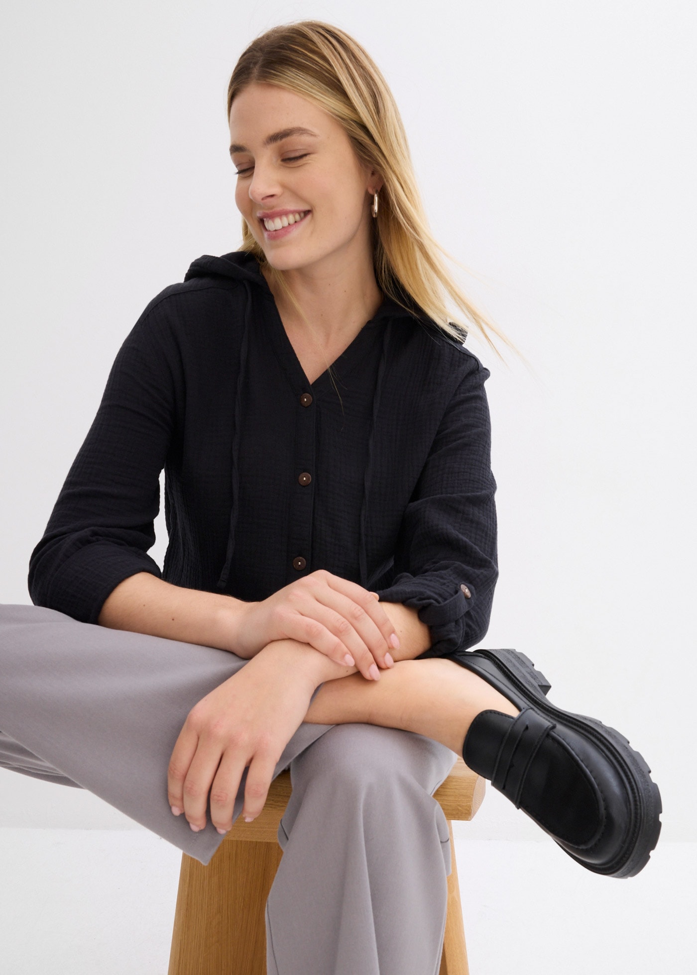 bonprix Blouse à enfiler 1 coupe loose, pour printemps et été, en coton, tunique en mousseline