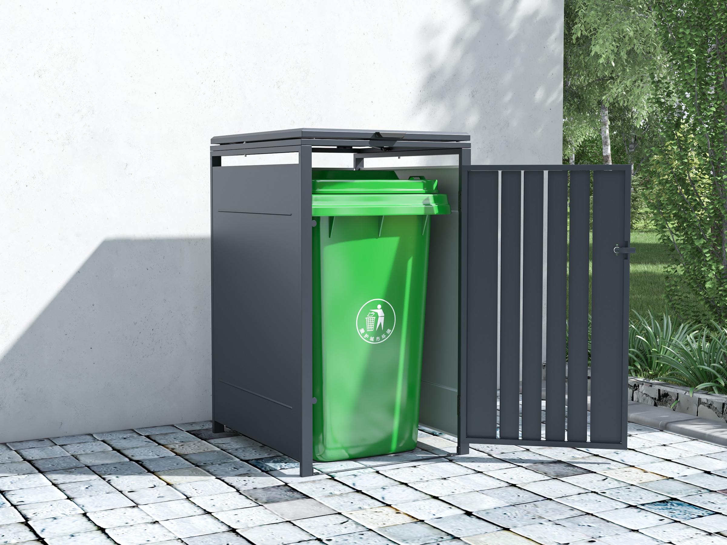 KONIFERA Mülltonnenbox »Bilbao Premium, Metall pulverbeschichtet 120-240L« Deckel mit Gasdruckfeder, abschliessbar, 120-240L BxTxH: 68x80x117 cm