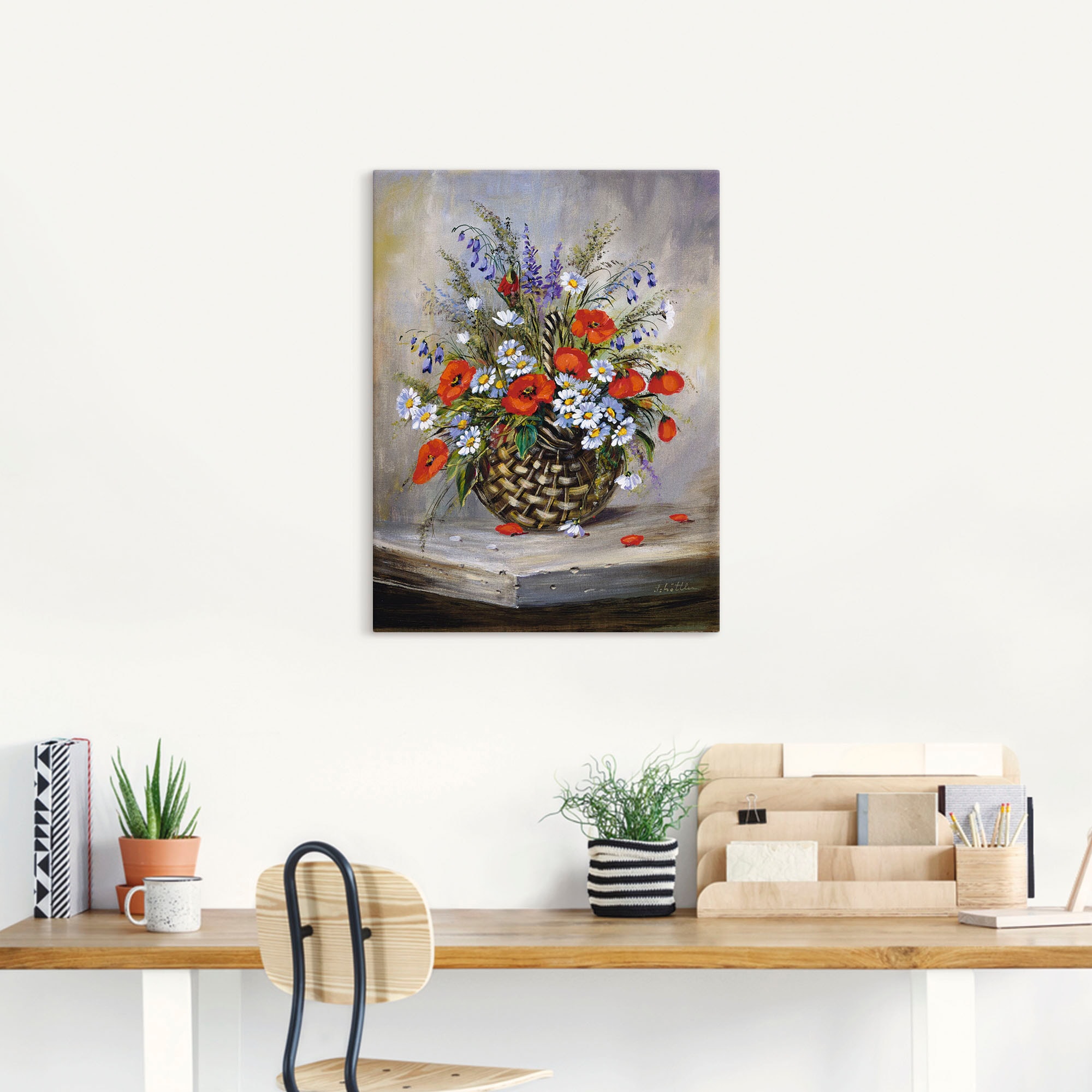 Artland Leinwandbild »Blumiger Korb« Blumen 1 Stk. tlg. auf Holzrahmen gespannt