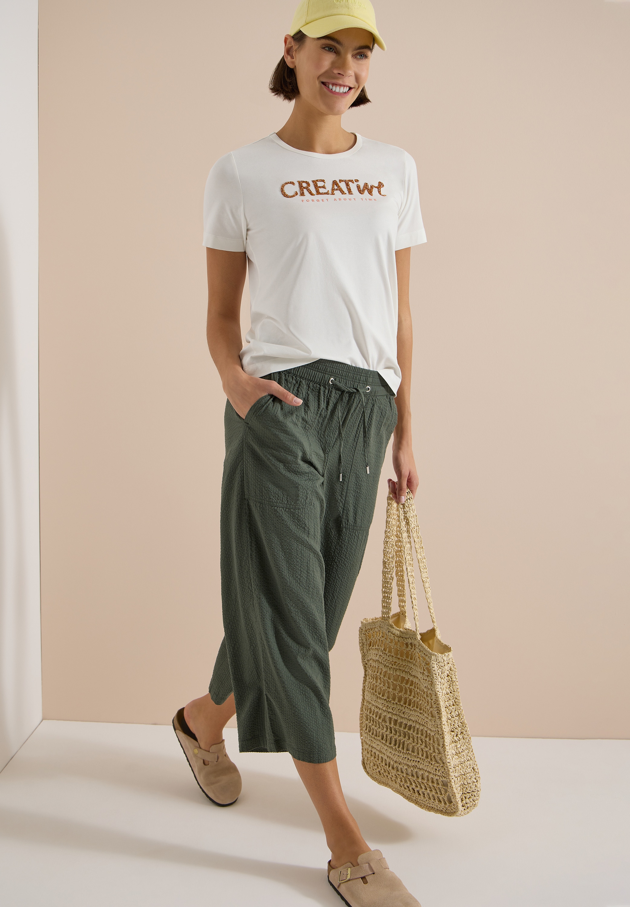 Cecil T-shirt imprimé Sommershirt mit Rundhals und Glitzer-Wording