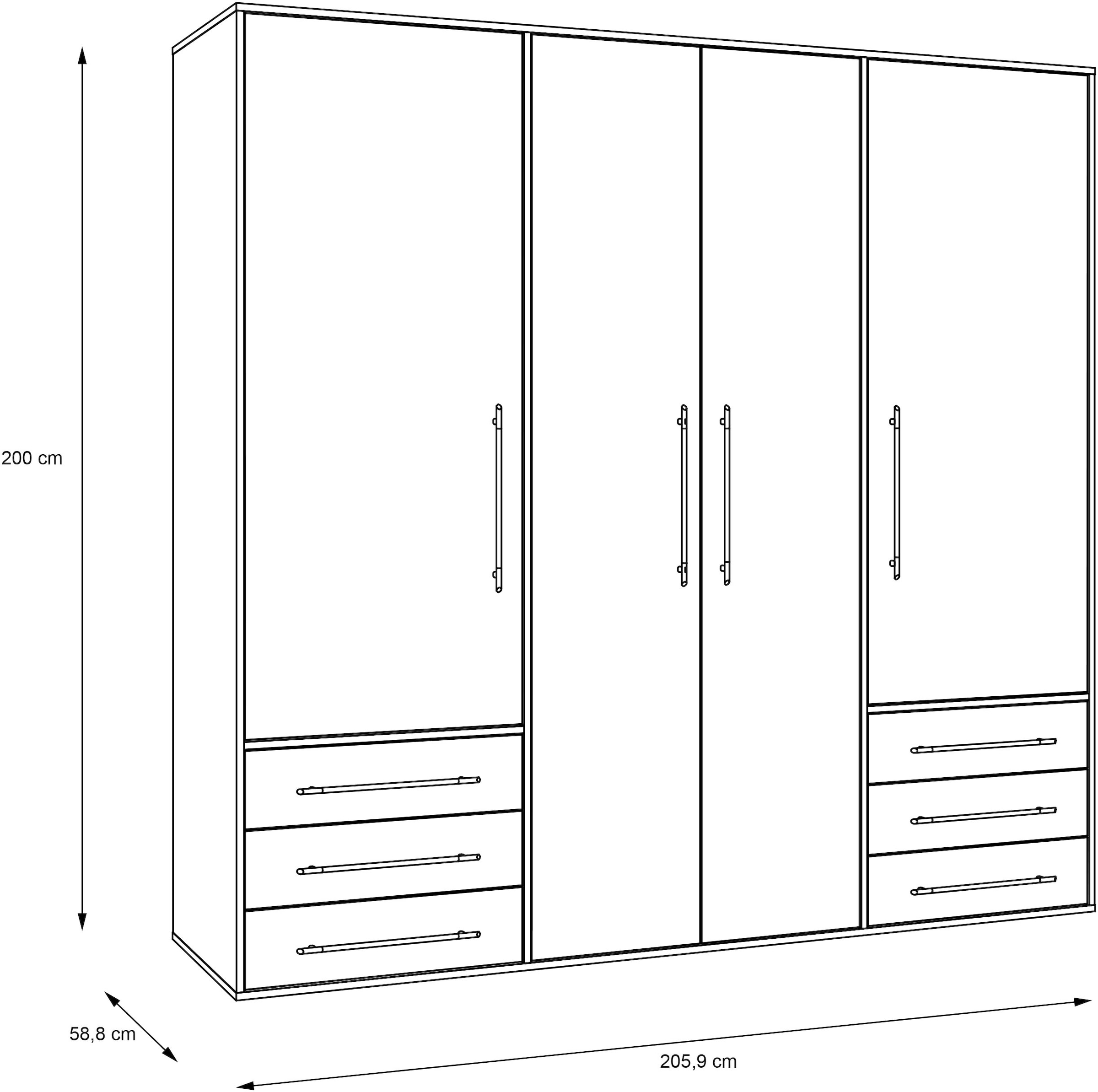 FORTE Armoire à portes battantes »Mokkaro, Kleiderschrank,zeitloses Design, 4 türig« beaucoup d'espace de rangement, tiroirs, poignées en barre, Made in Europe