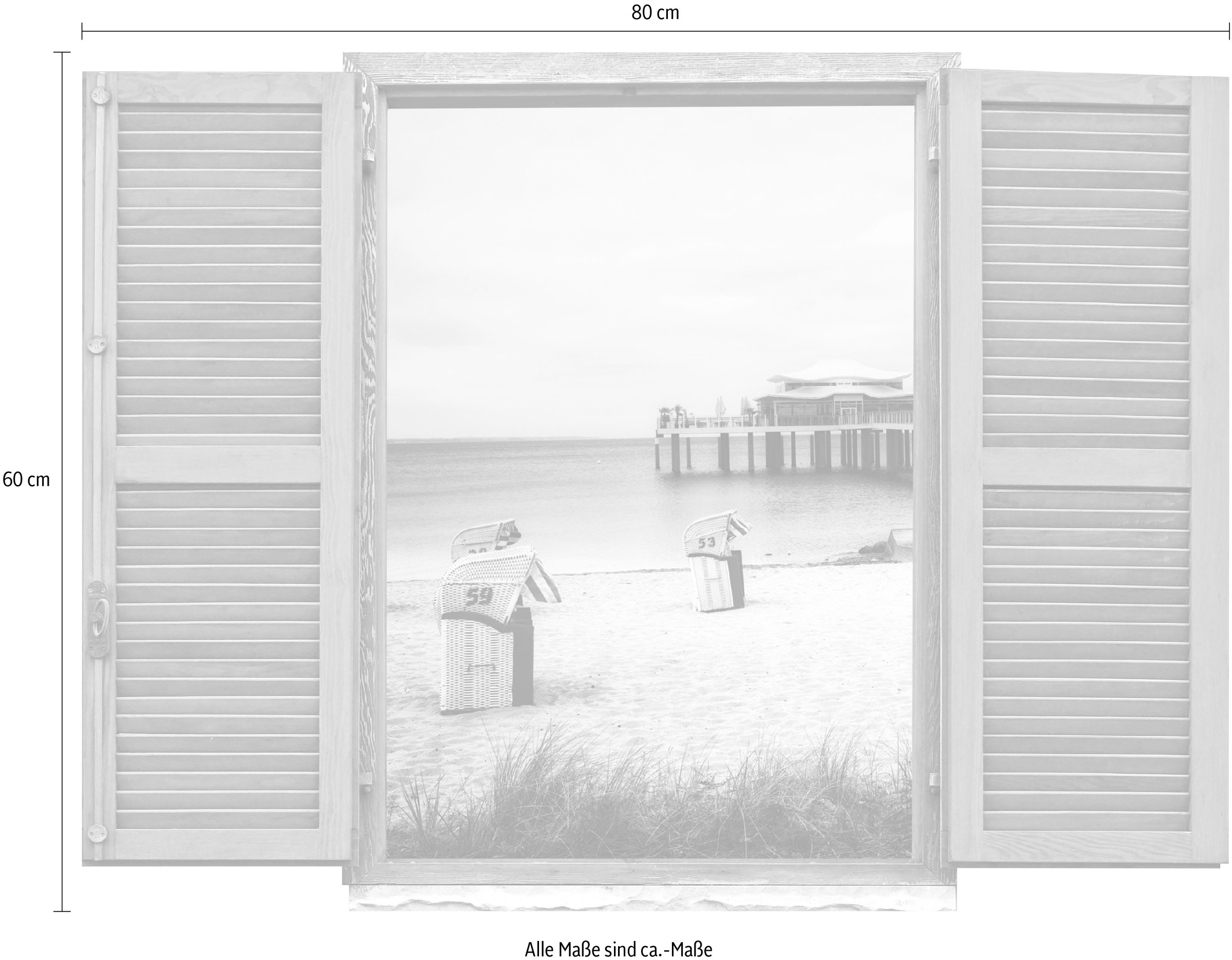 queence Autocollant mural »Strandkörbe am Meer« Wandsticker, Wandbild, selbstklebend, 3D, Fenster