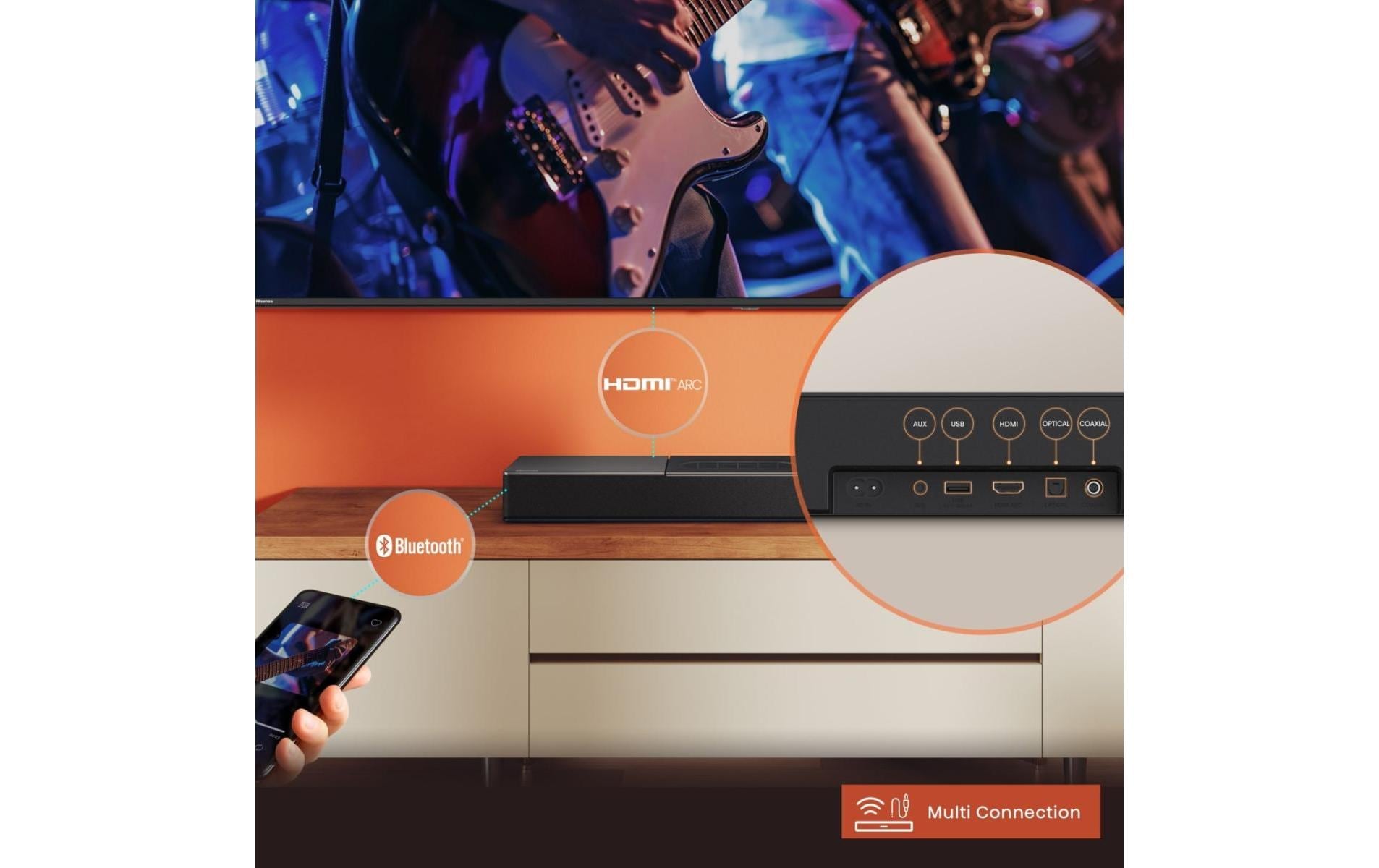 Hisense Soundbar »HS2000 2.1 Kanal Soundbar mit integriertem Subwoofer« 2.1 ( Bass- und Lautstärkeregelung | Equalizer 240 W)