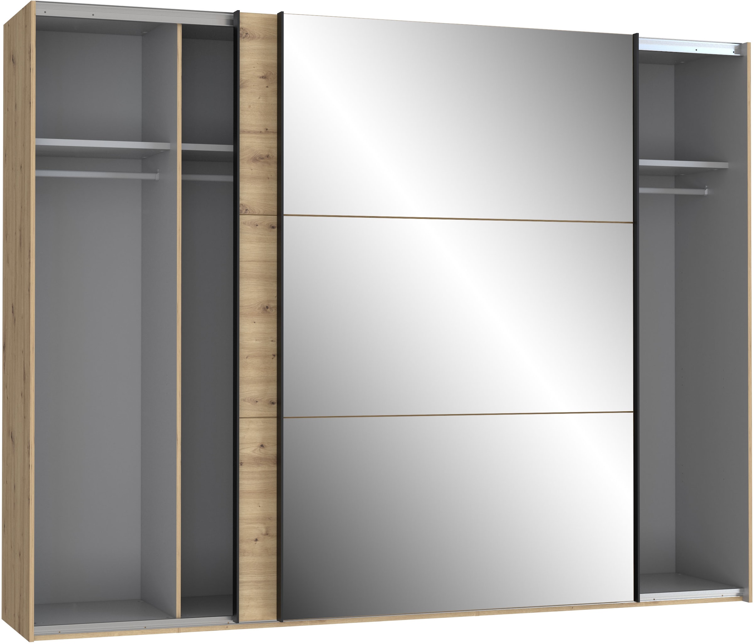 FORTE Schwebetürenschrank »Trondheim, Kleiderschrank mit Spiegel, Industrial Design, 2-Türen« B/H/T ca. 270/210/63cm,  Holzdekor: Artisan Eiche