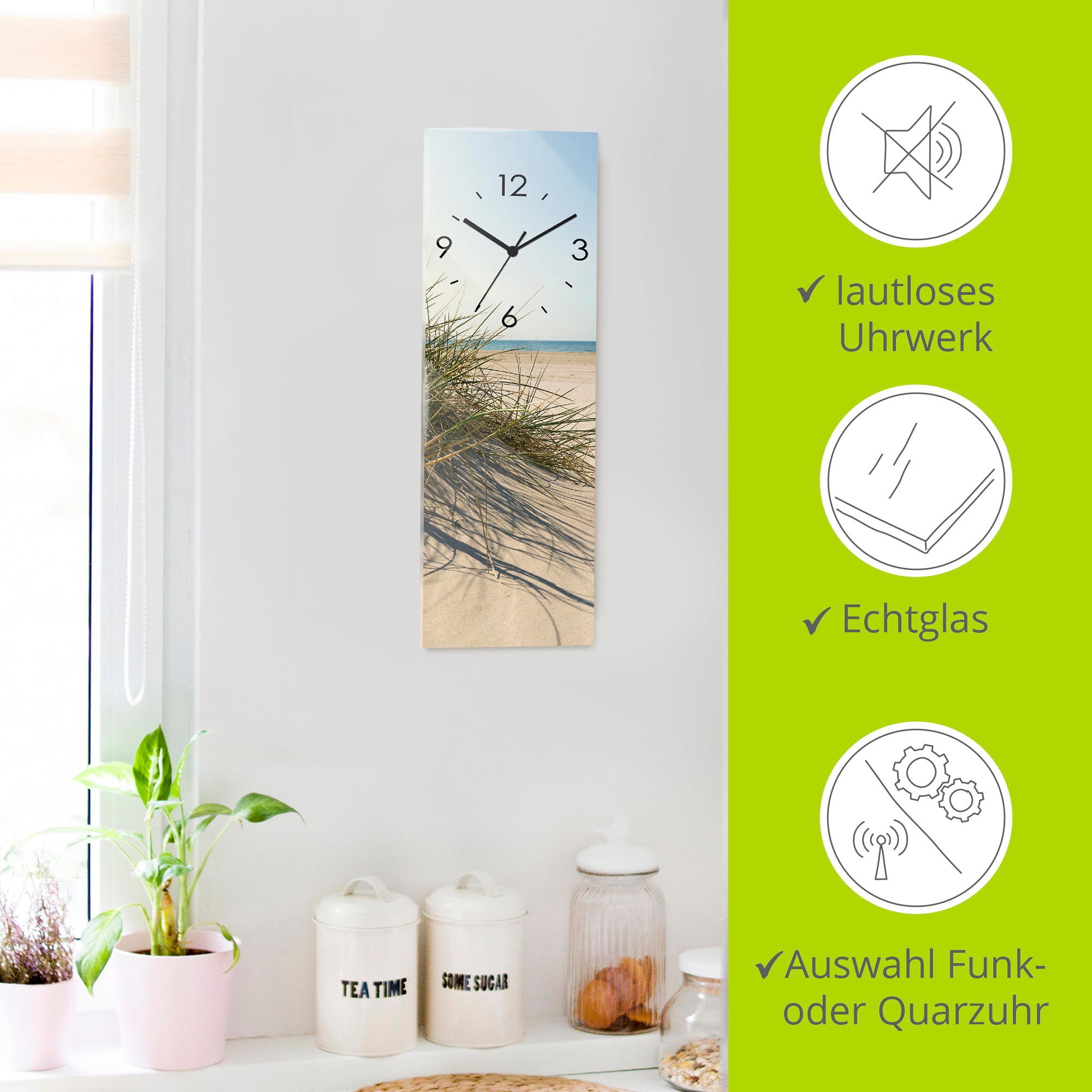 Artland Wanduhr »Strandgras« wahlweise mit  Quarz- oder Funkuhrwerk, lautlos ohne Tickgeräusche