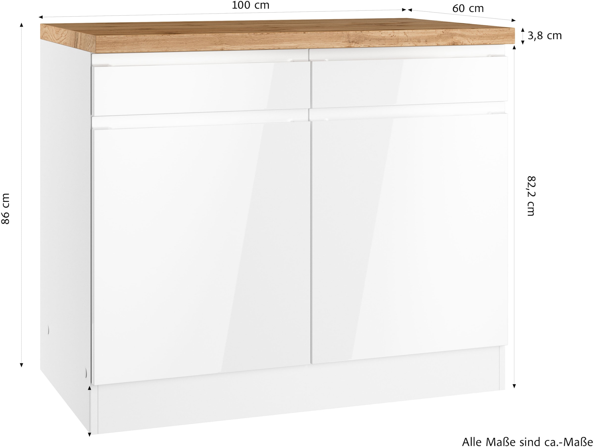KOCHSTATION Unterschrank »KS-Virginia,neu in verbesserter Ausführung« Stauraum, Softclose, mit CPL-Arbeitsplatte,  Breite 100 cm, 2 Türen, Soft-Close-Funktion