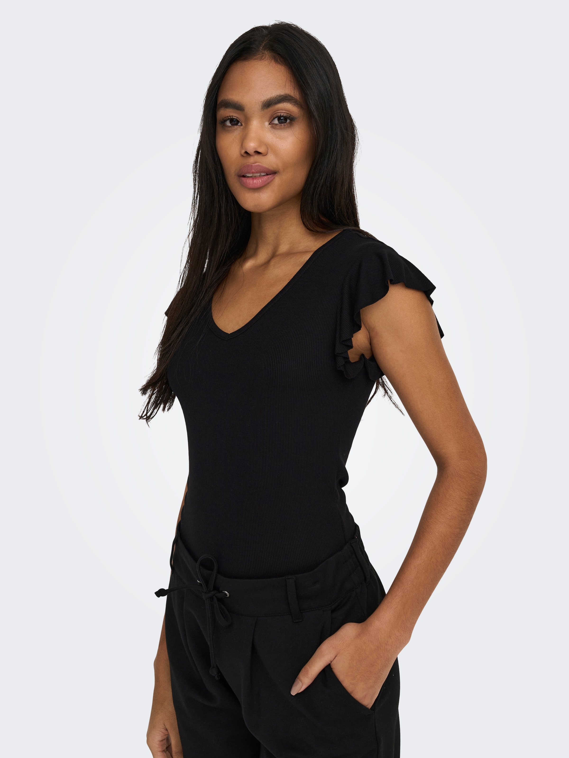 ONLY T-shirt en V »ONLBELIA – V-Ausschnitt für femininen Sommerkomfort« mélange viscose, coupe régulière, col rond