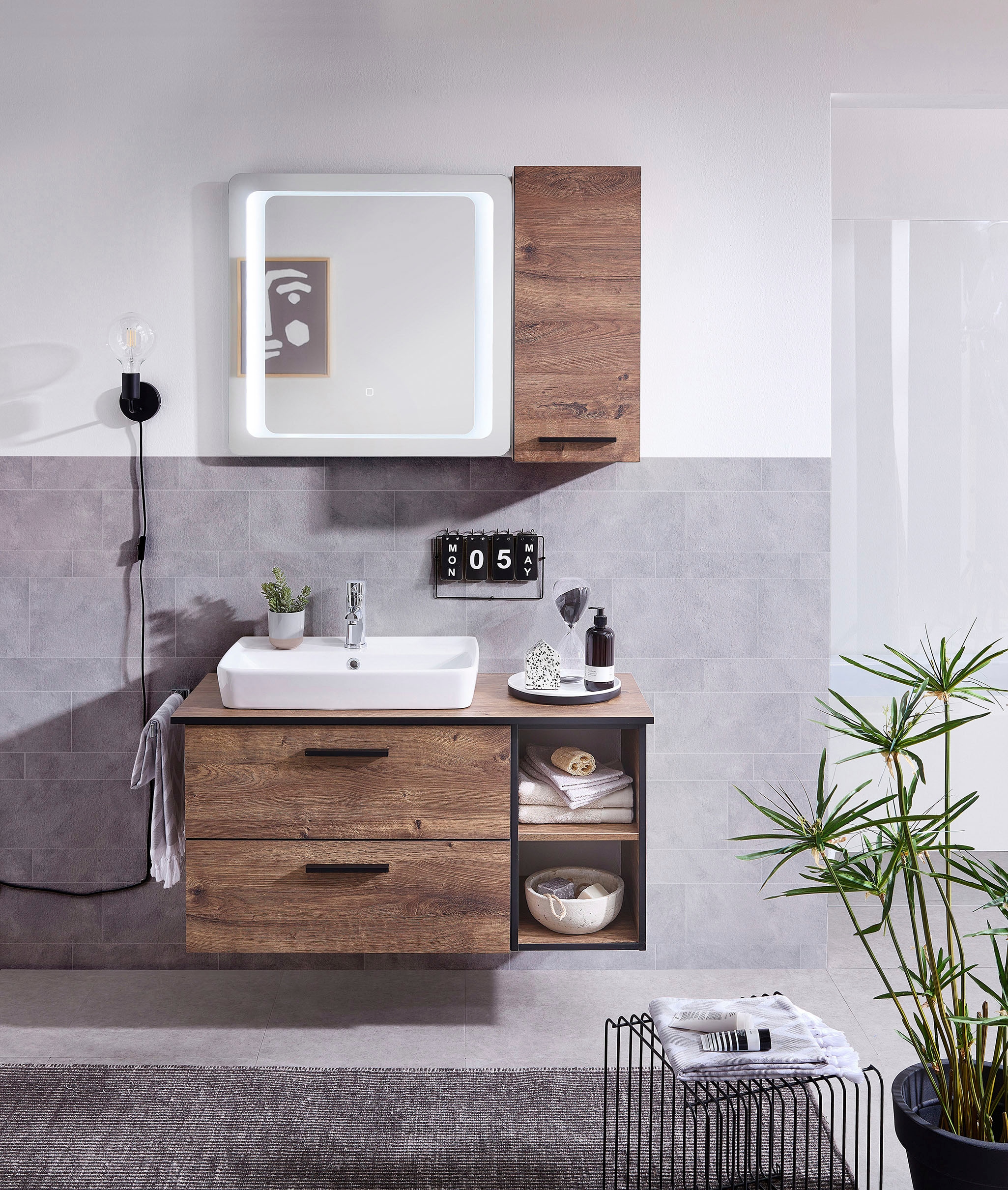 Saphir Unterschrank »Quickset 374 Badschrank mit 2 offenen Fächern, Unterschrankregal« Badezimmer-Regal, Eiche Ribbeck quer Nachbildung, 30 cm breit