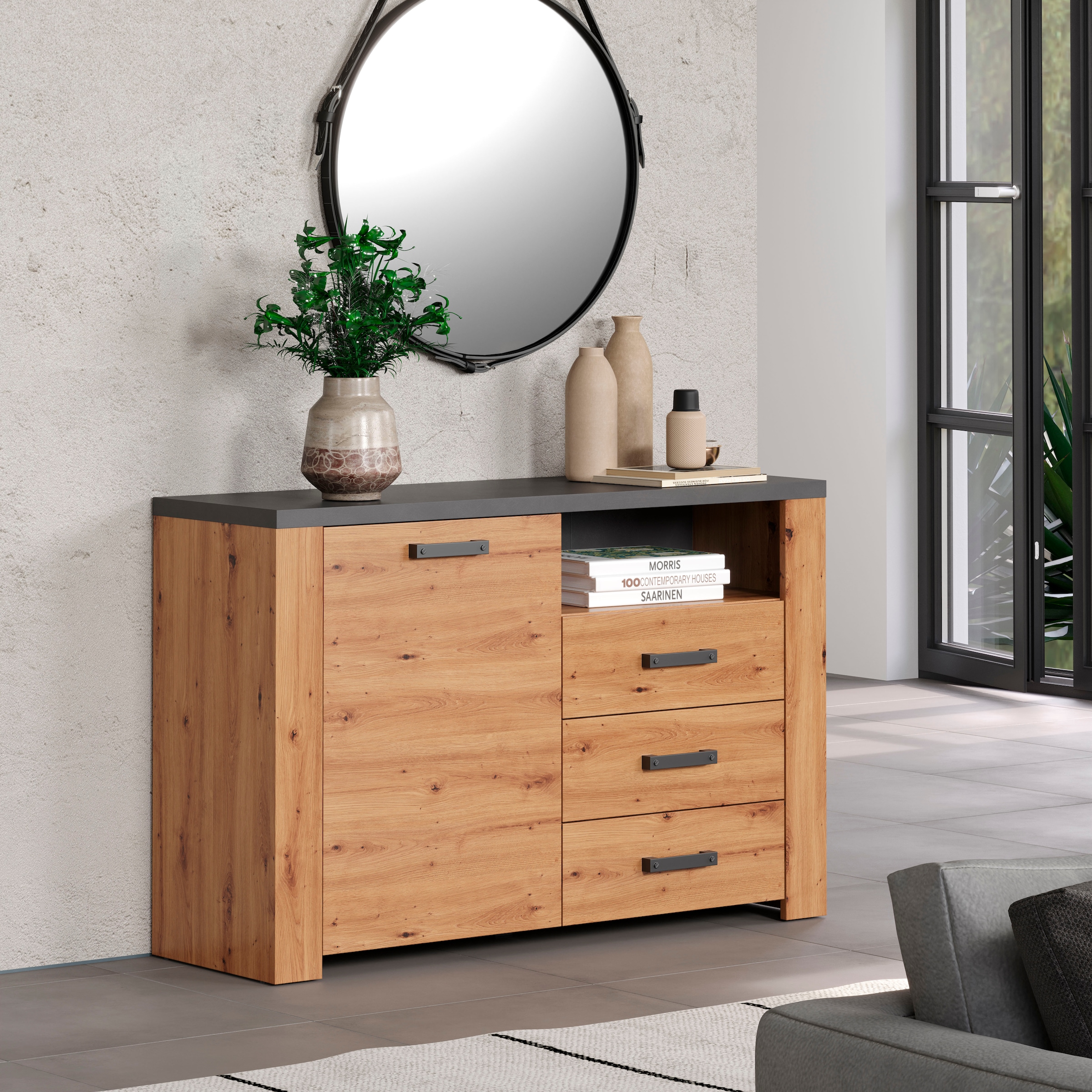 Home affaire Sideboard »Ambres« 1 cuis tlg. Sideboard, 1 Tür, 3 Schubkasten, 1 Fach, Soft-Close 127/40/83 cm
