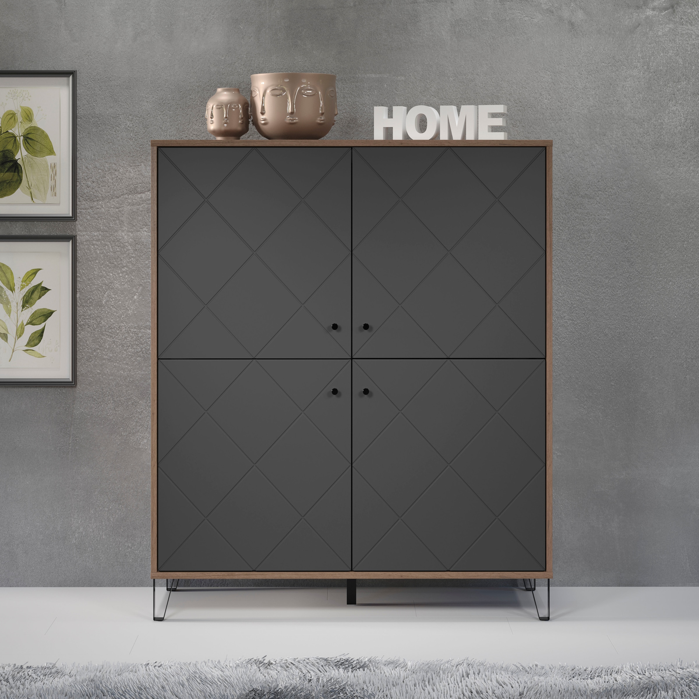 Home affaire Buffet haut »Molveno« 1 cuis tlg. Highboard mit 4 Türen & Soft-Close - (B/T/H) 123/40/136 cm
