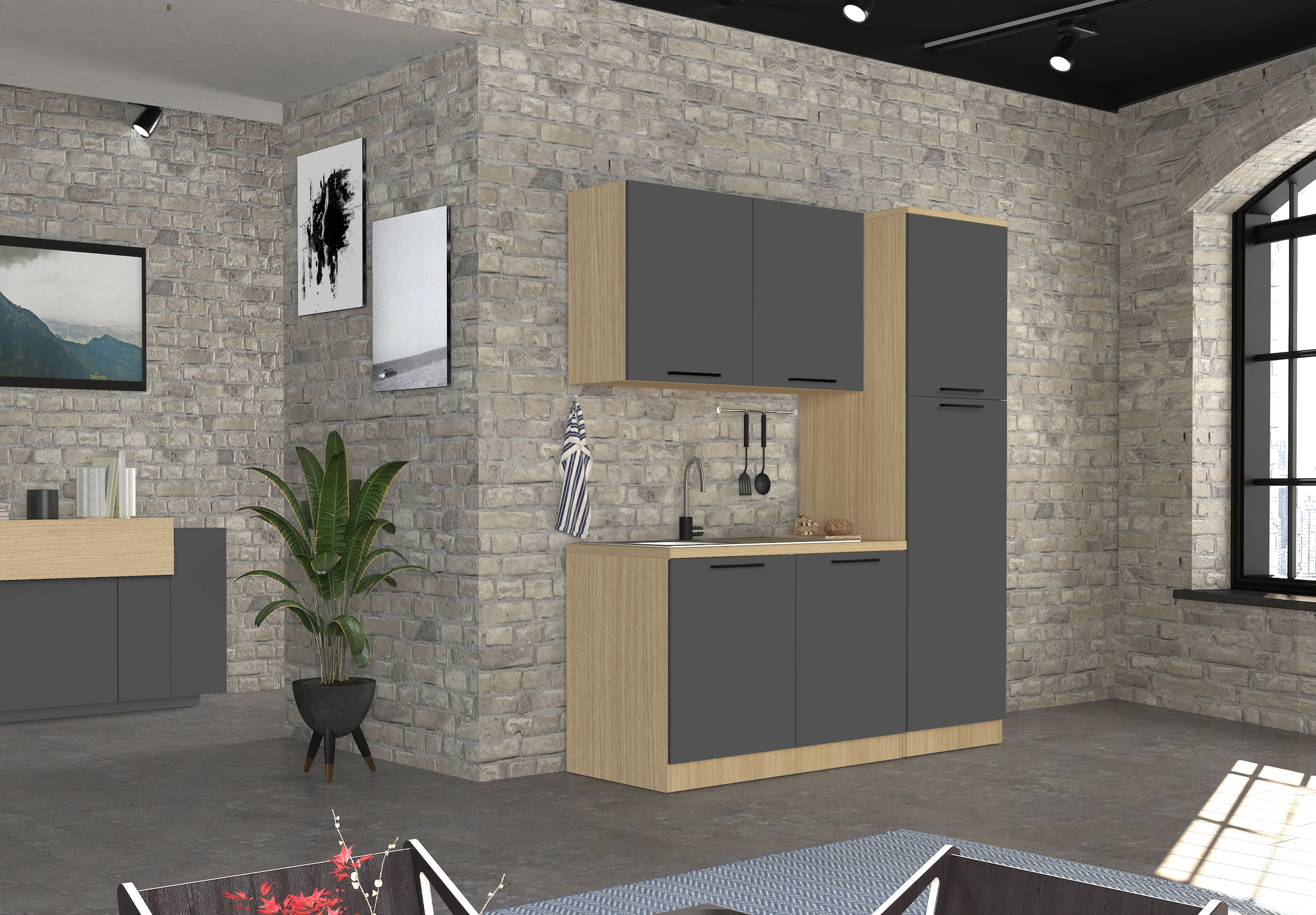 KOCHSTATION Armoire à provisions »Luna, Hochschrank, Küchenvorratsschrank, Speiseschrank, Made in Italy« B/T/H: 60×60×214,5 cm, mit 6 grosszügigen Fächern