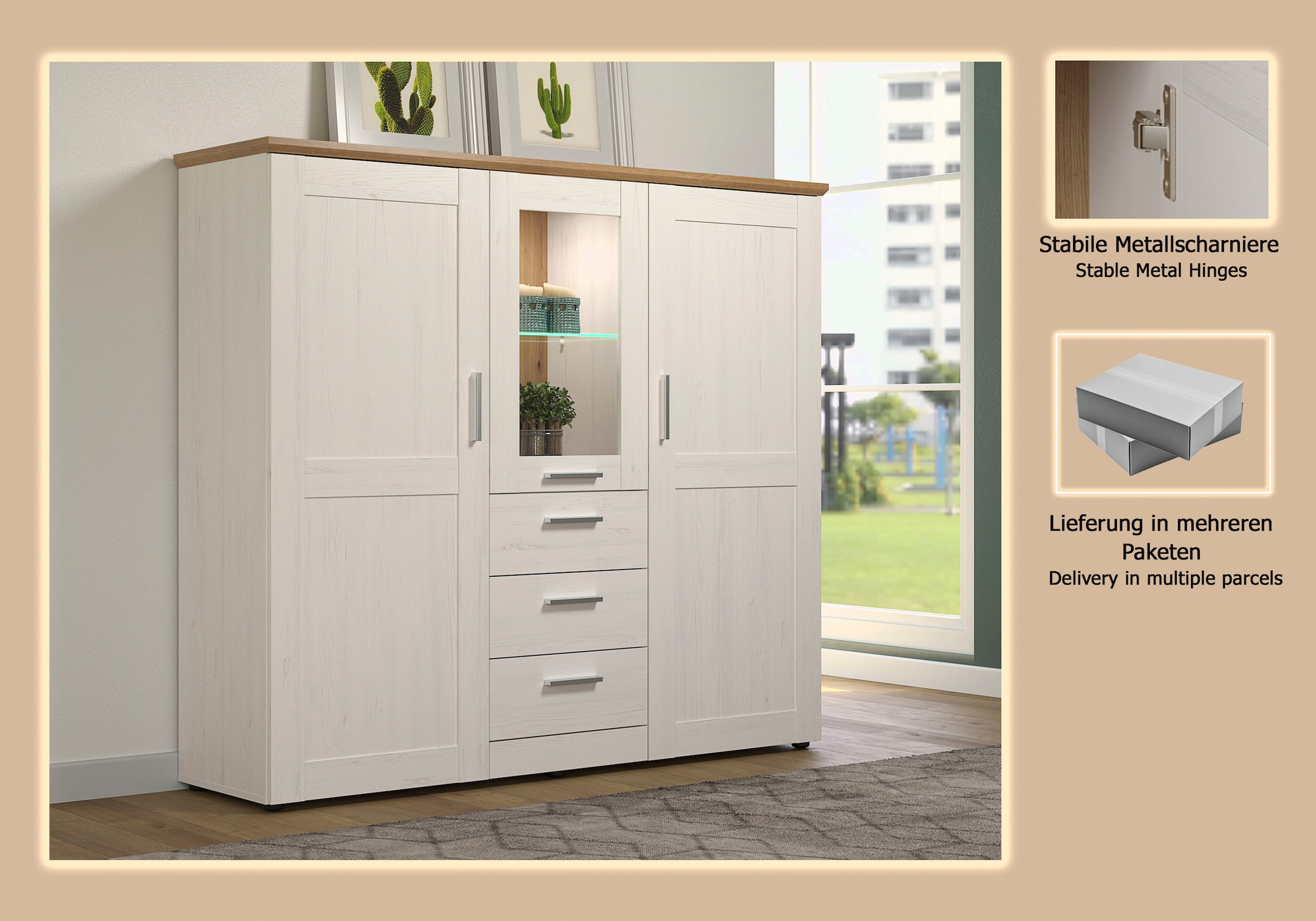 Home affaire Buffet haut »Nybro« vitrine, charnière de porte réversible, largeur 159 cm