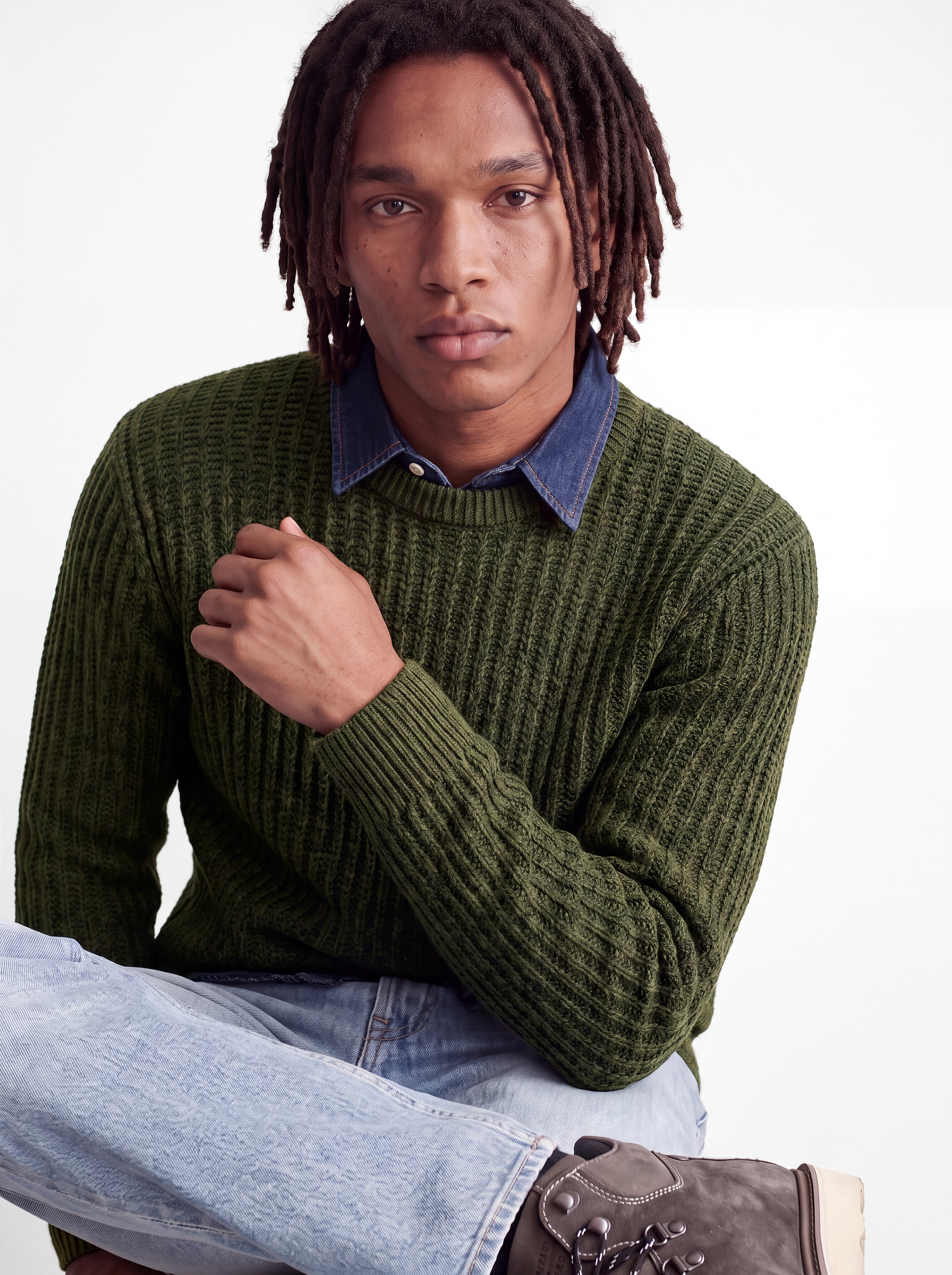 Jack & Jones Pull à col rond »JJJAXON KNIT CREW NECK« Materialmix, normal geschnitten