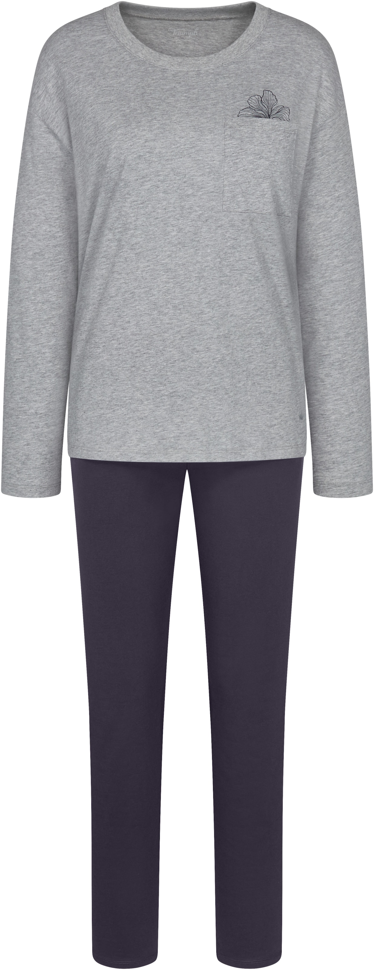 Triumph Schlafanzug Blumenstickerei, Brusttasche, Rundhalsausschnitt, Langarm