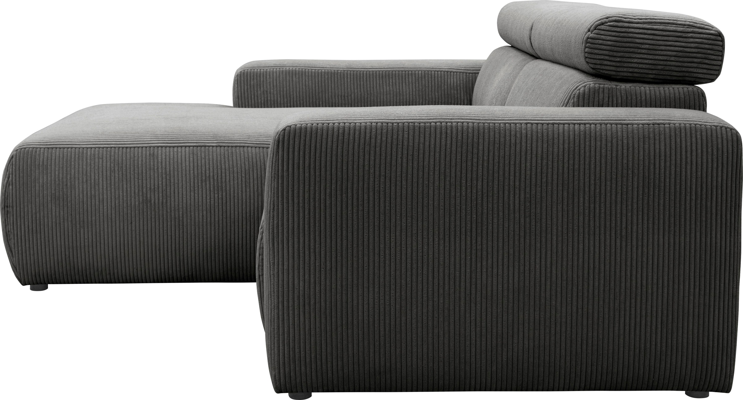 DOMO collection Ecksofa »BRANDON inkl. Kopfteilverstellung,  214x100x80 cm, L-Form« Cord, grau