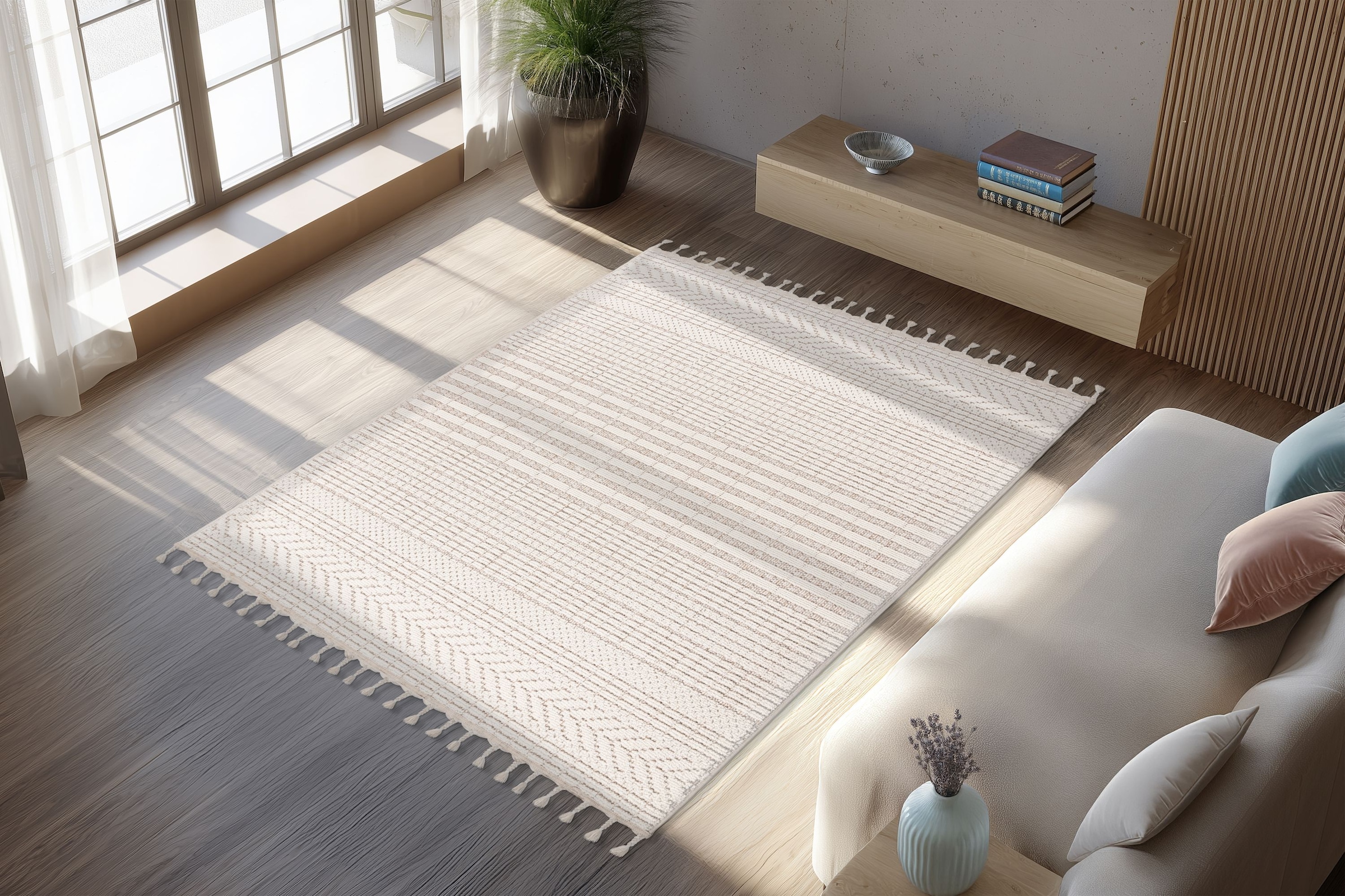 Kayoom Tapis »Reef 125« Rectangulaire 9 mm Höhe Kurzflor, Struktur, mit Fransen, Wohnzimmer