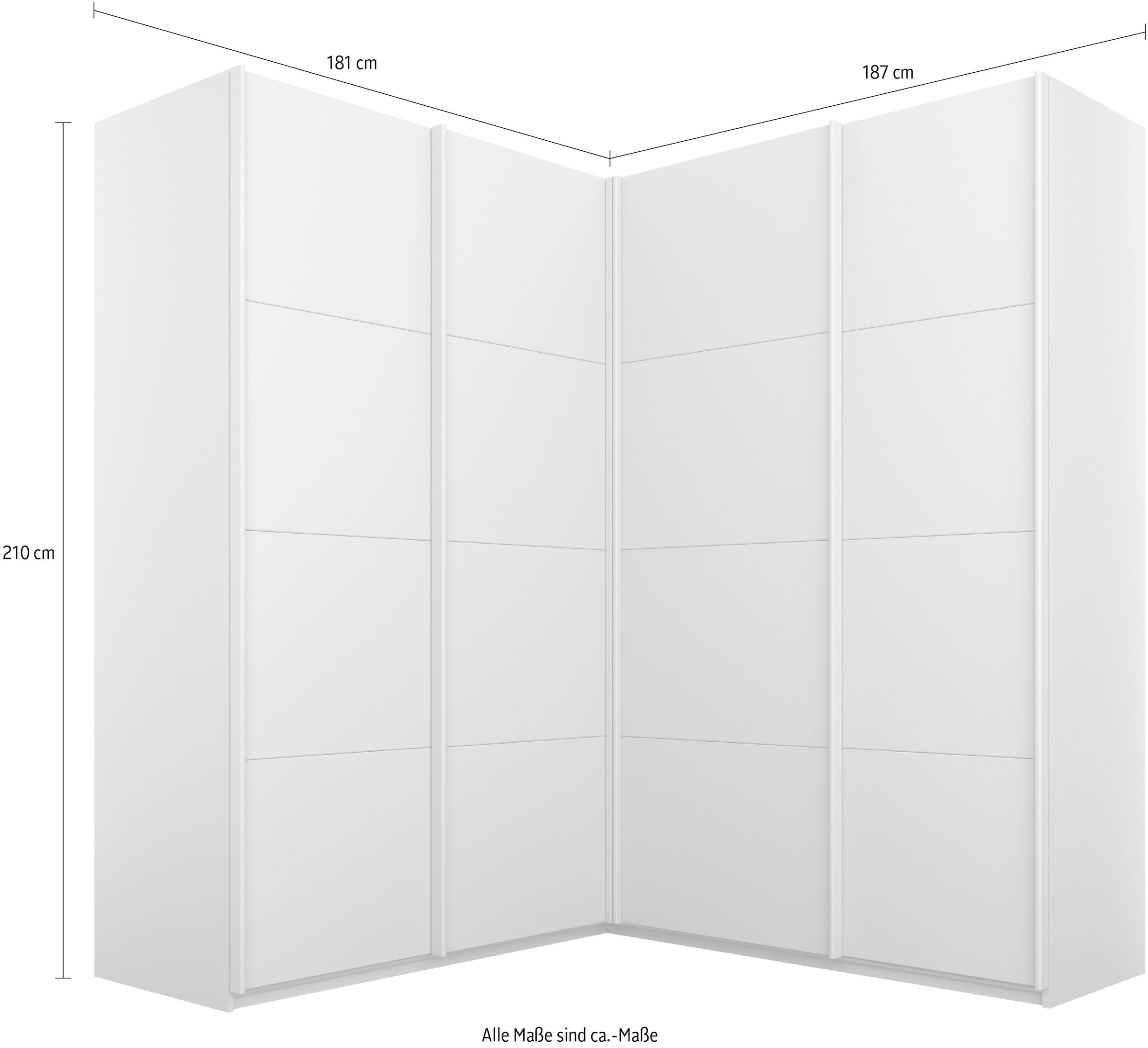 rauch Schwebetürenschrank »Schrank Garderobe Eckkleiderschrank QUADRA Front in Dekor/Hochglanz« Mass 181x187 cm, Höhen 210/229 cm, inkl. Soft-Close-Funktion,  extra grosser Eckschrank inkl. Schubladeneinsatz MADE IN GERMANY