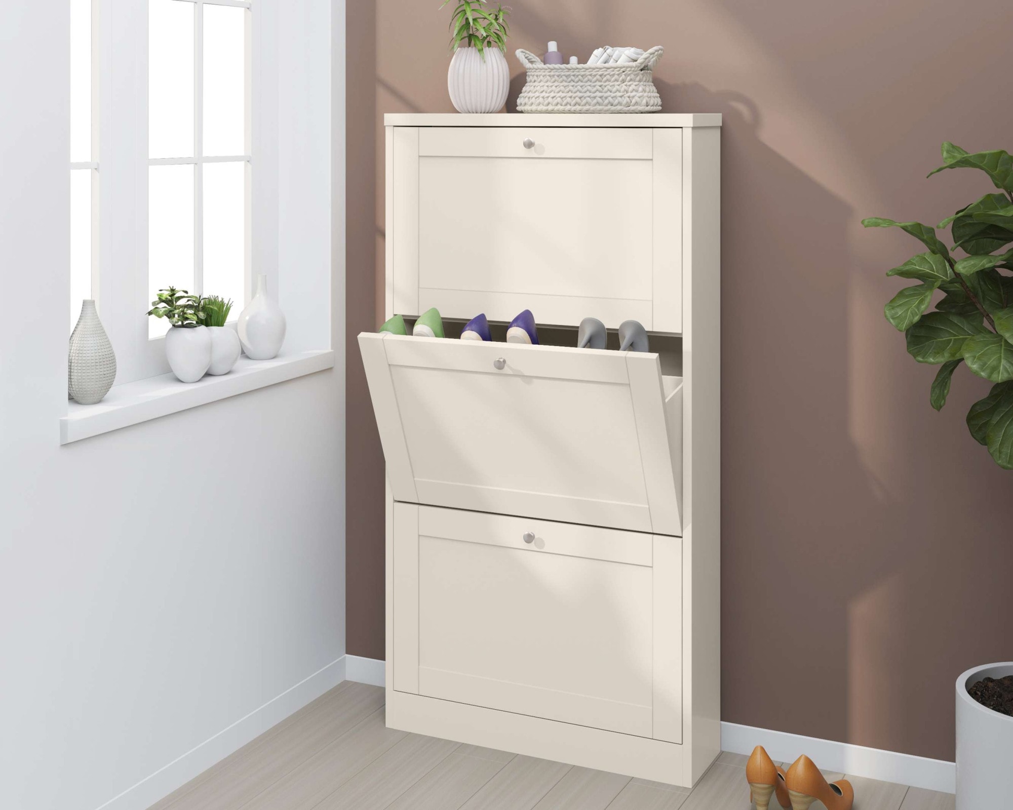 GOODproduct Armoire à chaussures »Heide« Largeur 70 cm, avec 3 volets et façade facettée, hauteur env. 130 cm