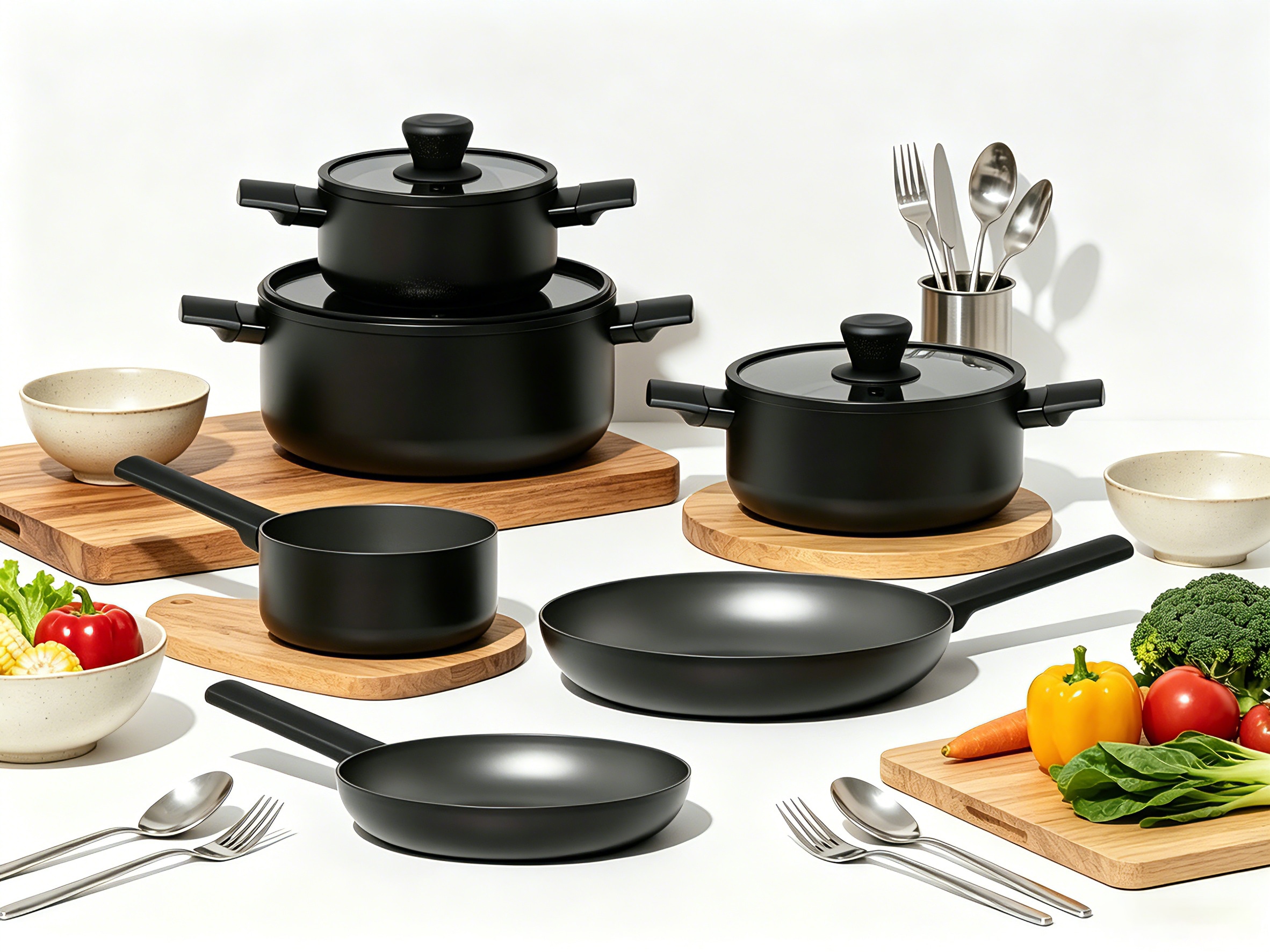 Hanseatic Set de casseroles »ALU SCANDI, mit Antihaftbeschichtung« Ensemble, Casserole à manche 16 cm, casserole 16/20/24 cm, poêle 24/28 cm, 9 tlg. Aluminium