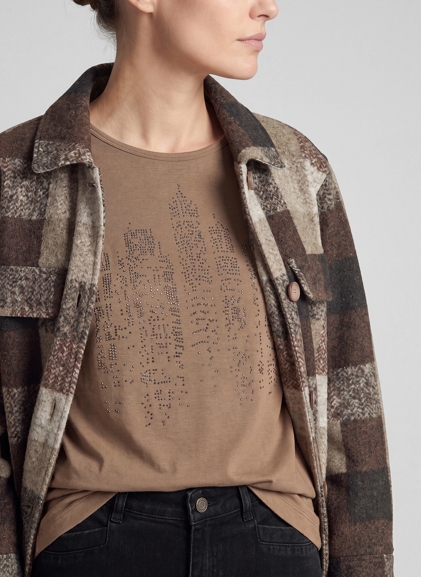 Rabe Hemdjacke ohne Kapuze im Karo-Look und mit Knopfleiste