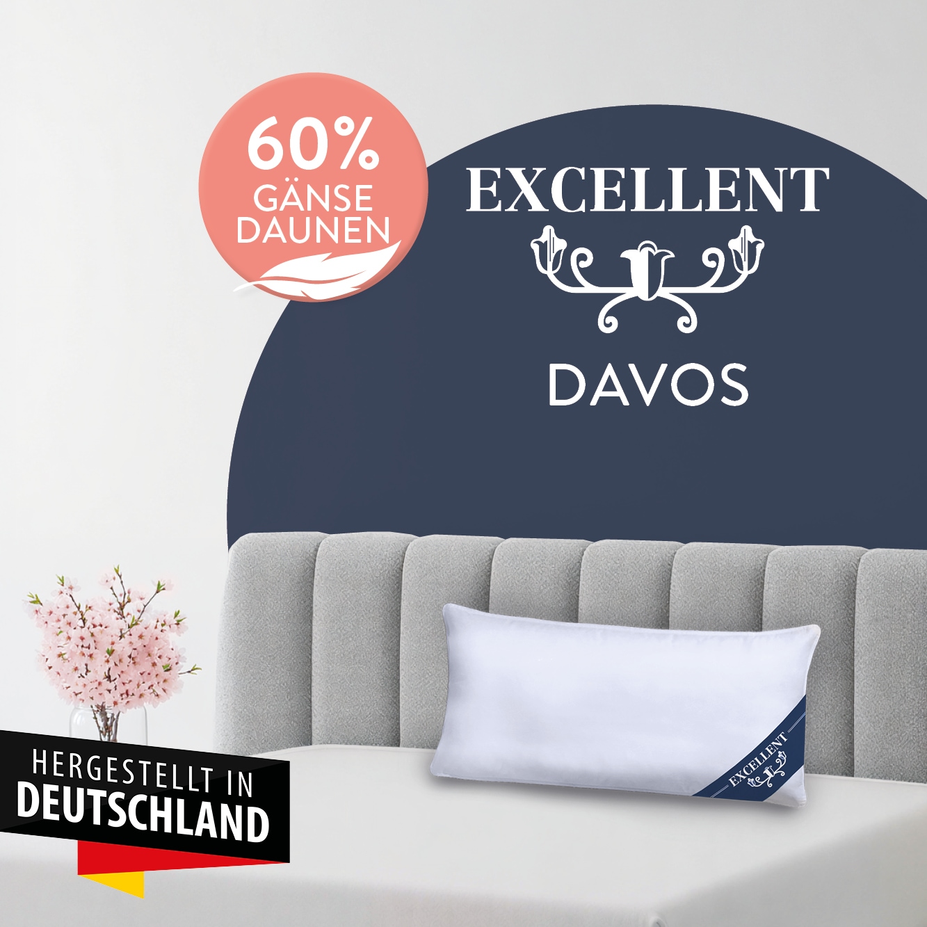 Excellent 3-Kammer-Kopfkissen »Davos Dreikammerkissen in den Grössen 40x80 und 80x80 cm erhältlich.« Füllung: 60%Gänsedaunen, 40% Gänsefedern (Aussenkammer) 1 Stk. tlg. hergestellt in Deutschland, allergikerfreundlich