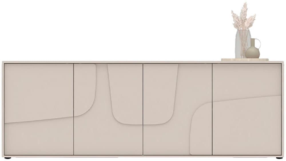 INOSIGN Sideboard »Stone, 205 cm breit, 4  Türen,  Anrichte, Kommode, Stauraumschrank« 3D-Design, Push-to-open, Innenraum grosszügig, Füsse 14/2 cm wählbar