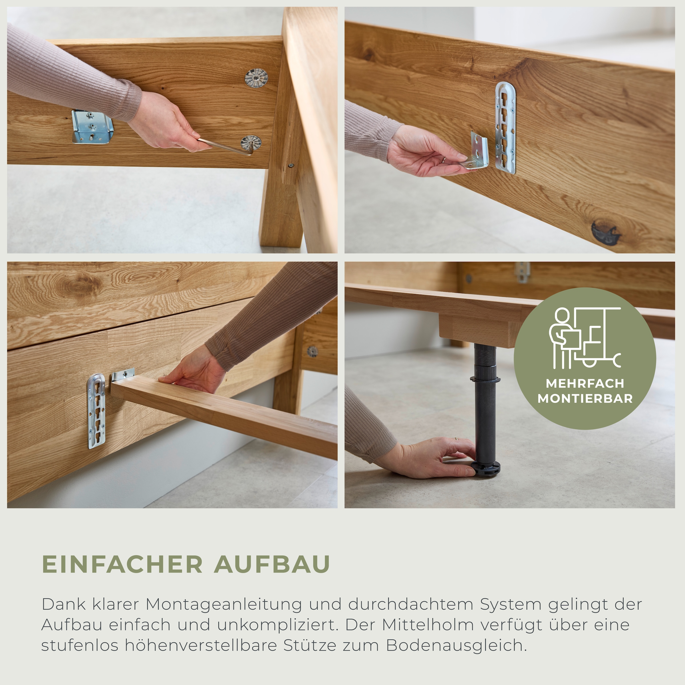 Home affaire Massivholzbett »Ambroise aus Wildeiche« inkl. LED-Beleuchtung, wahlweise auch in Überlänge erhältlich