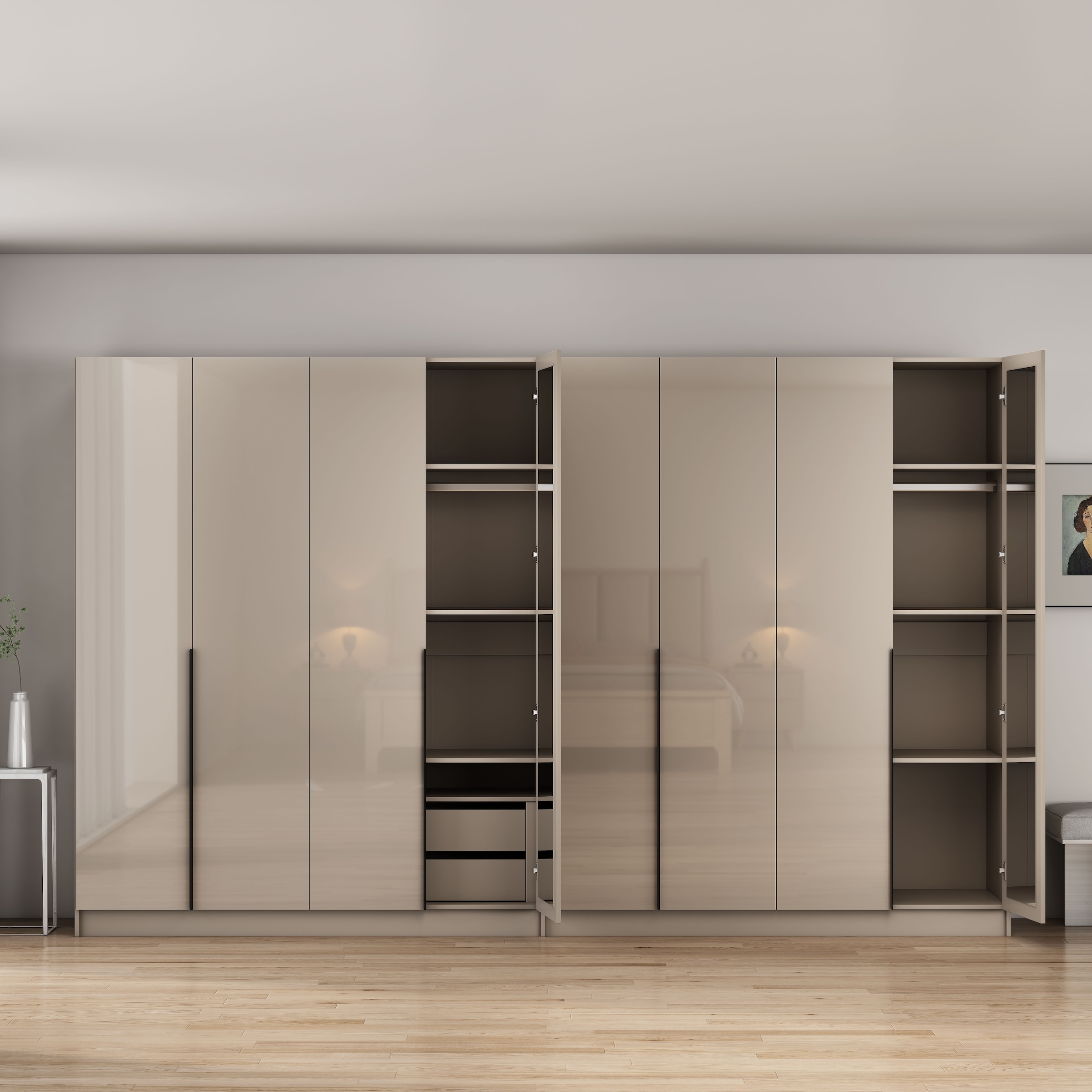 GOODproduct Kleiderschrank »Annor Schlafzimmerschrank Breite 323 cm hochglanz Schrank Garderobe« Drehtürenschrank mit perfekter Innenausstattung - elegante Türgriffe