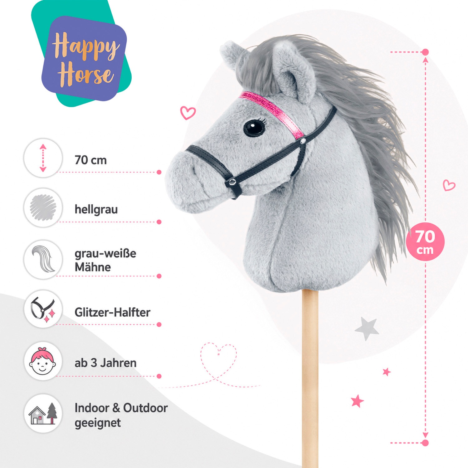 Lena® Steckenpferd »Steckenpferd Hobby Horsing, grau, 70cm«