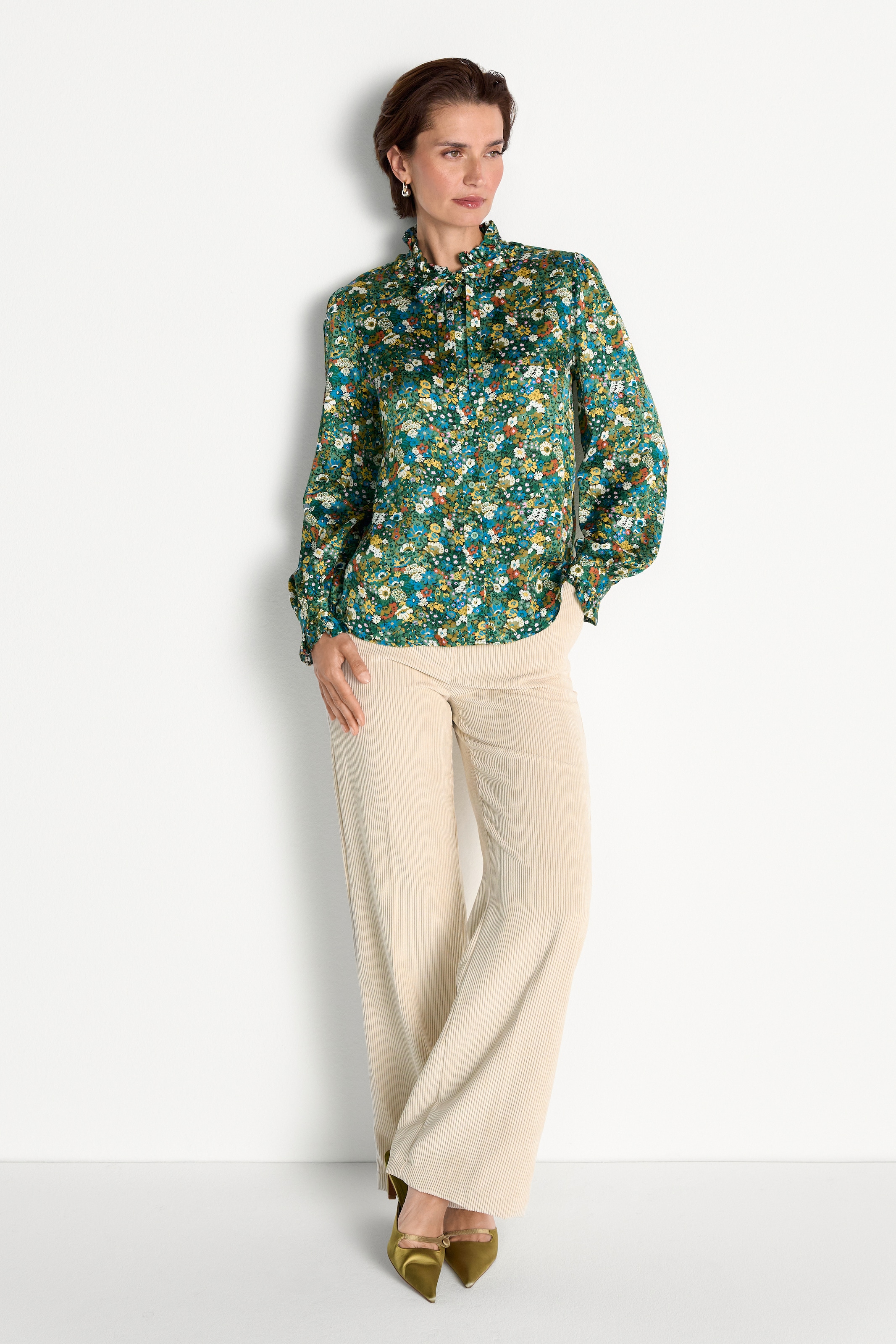 RICHROYAL Blouse à manches longues avec imprimé floral, détails à volants