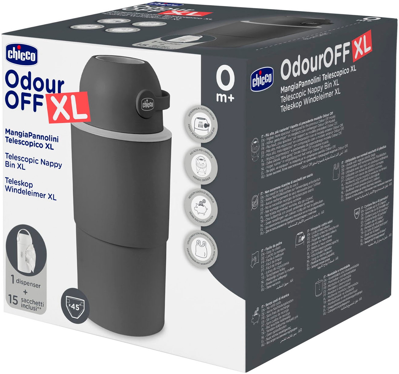 Chicco Windeleimer »Teleskop, Odour off XL« inklusive 1 Pck. Müllbeutel Odour Off und einem Müllbeutelspender