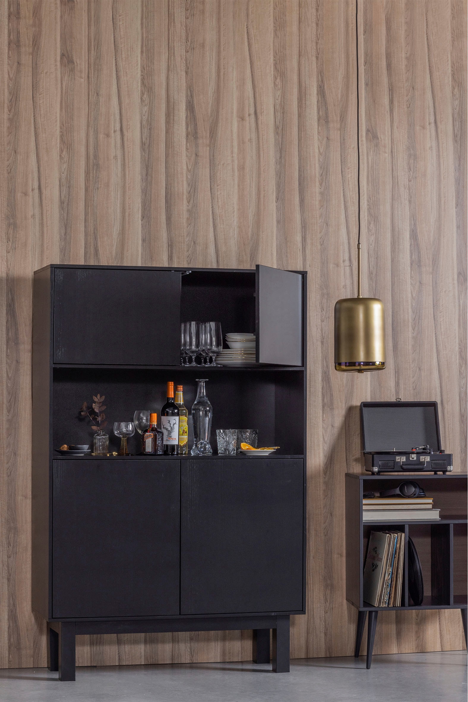 WOOOD Buffet »Finca FSC®-Kiefernholz mit Druckmechanismus, H 170 x B 110 x T 40 cm« Tragkraft 10 kg pro Boden, offenes Mittelfach, sichtbare maserung