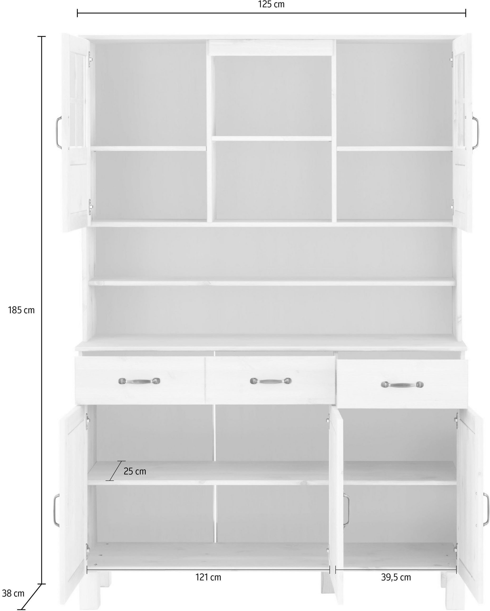 Home affaire Buffet de cuisine »Alby« Largeur 125 cm, 2 portes vitrées, 2 tiroirs