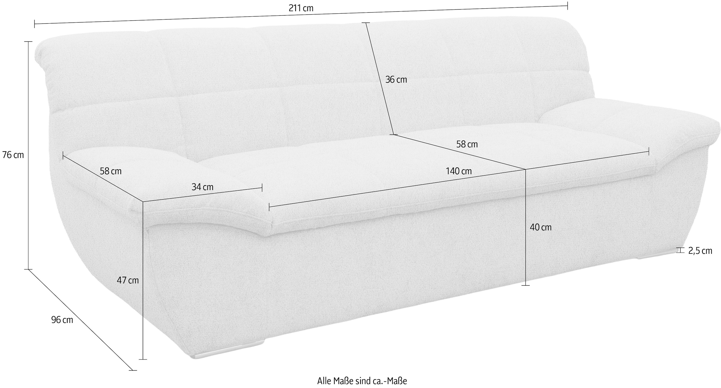 GOODproduct 2-places »Saltrum 211 cm breit, formschön, komfortabel« avec surpiqûres décoratives dans le dossier et l'assise, revêtement facile d'entretien