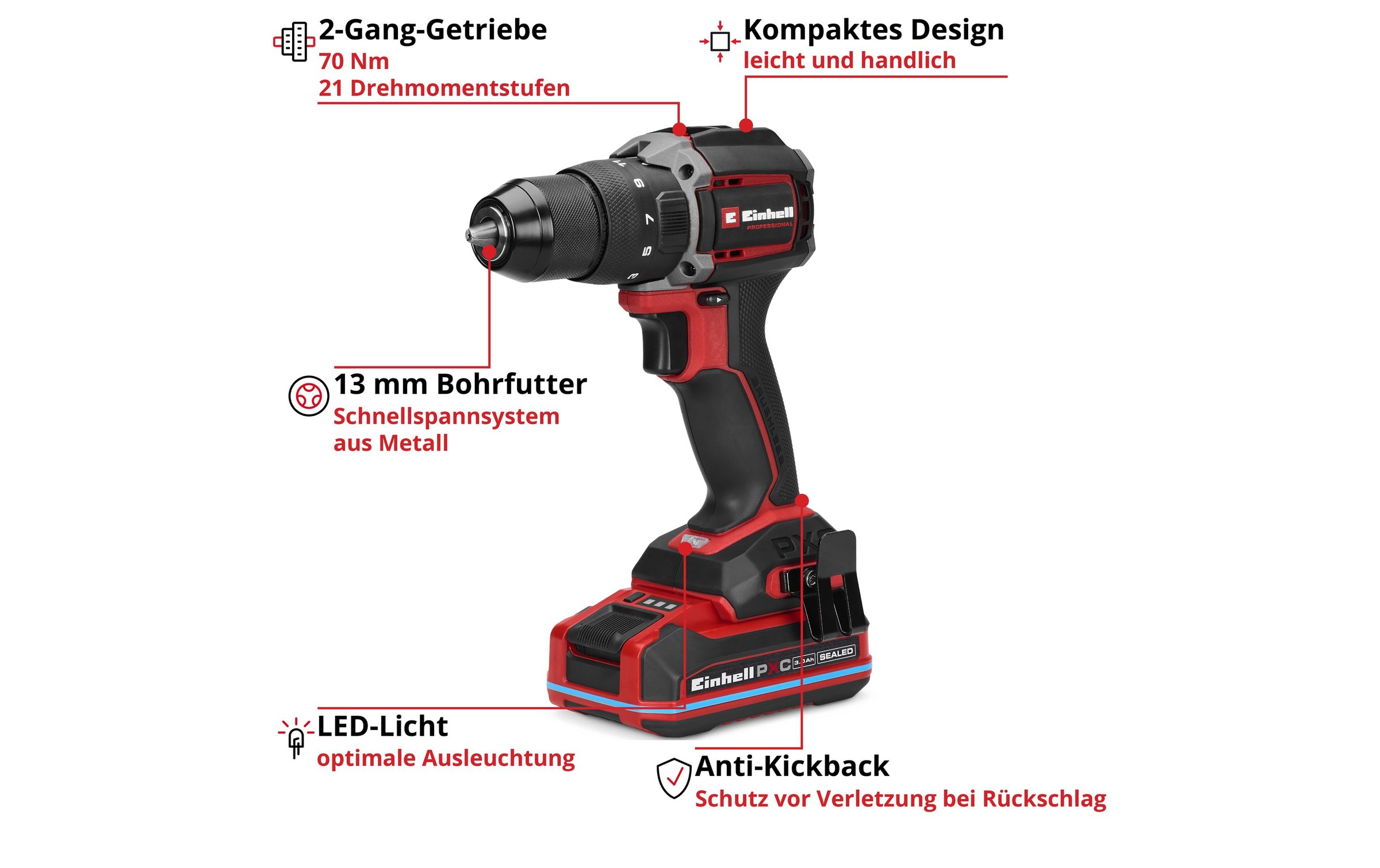 Einhell Perceuse-visseuse à percussion sans fil »Einhell Akku-Schlagbohrschrauber TP-CDD 18/701-C 70 Nm 18 V« Ensemble, 