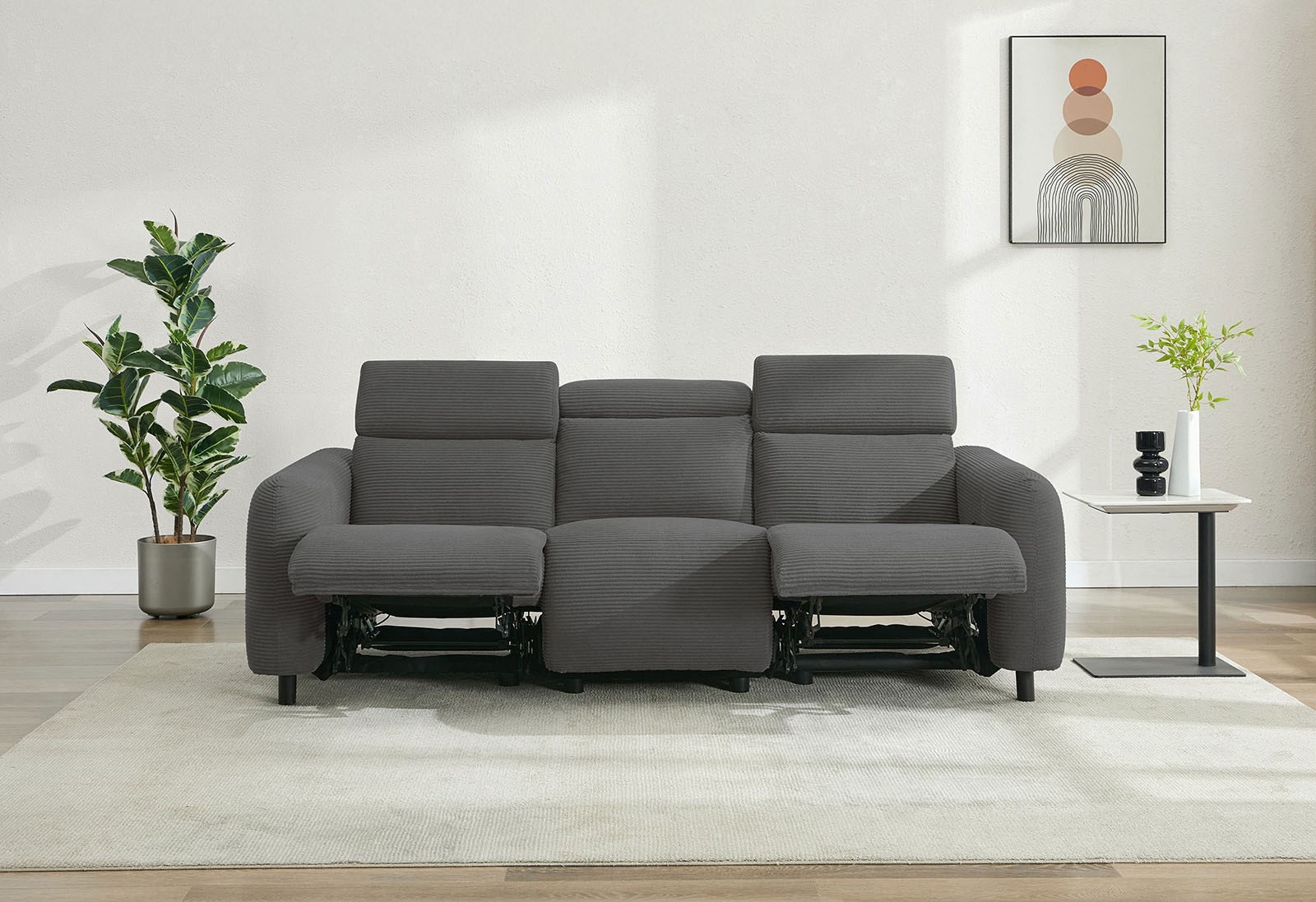 GOODproduct 3-places »SKAANE Cord-Sofa, 229 cm, manuelle u. elektrische Relaxfunktion« fonction relax sur 2 sièges, réglage de l’appuie-tête, rembourrage à ressorts