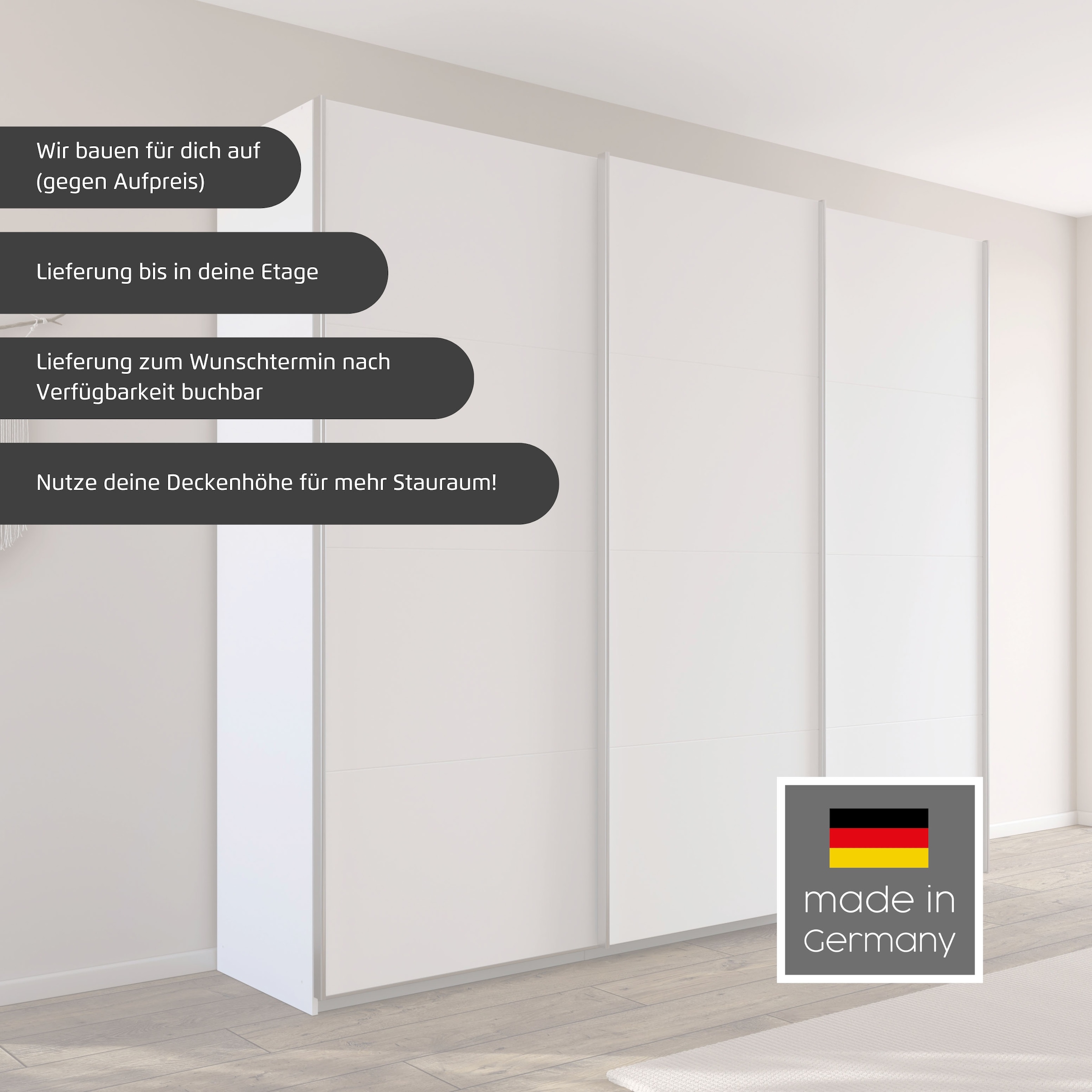 GOODproduct Schwebetürenschrank »Kleiderschrank Schrank Garderobe AGORDO mit Dekor- oder Hochglanzfront« Breiten 203/271/315/360 cm in drei Griff-Farben - NEU: Farbe SCHWARZ,  in 4 Breiten und 2 Höhen MADE IN GERMANY