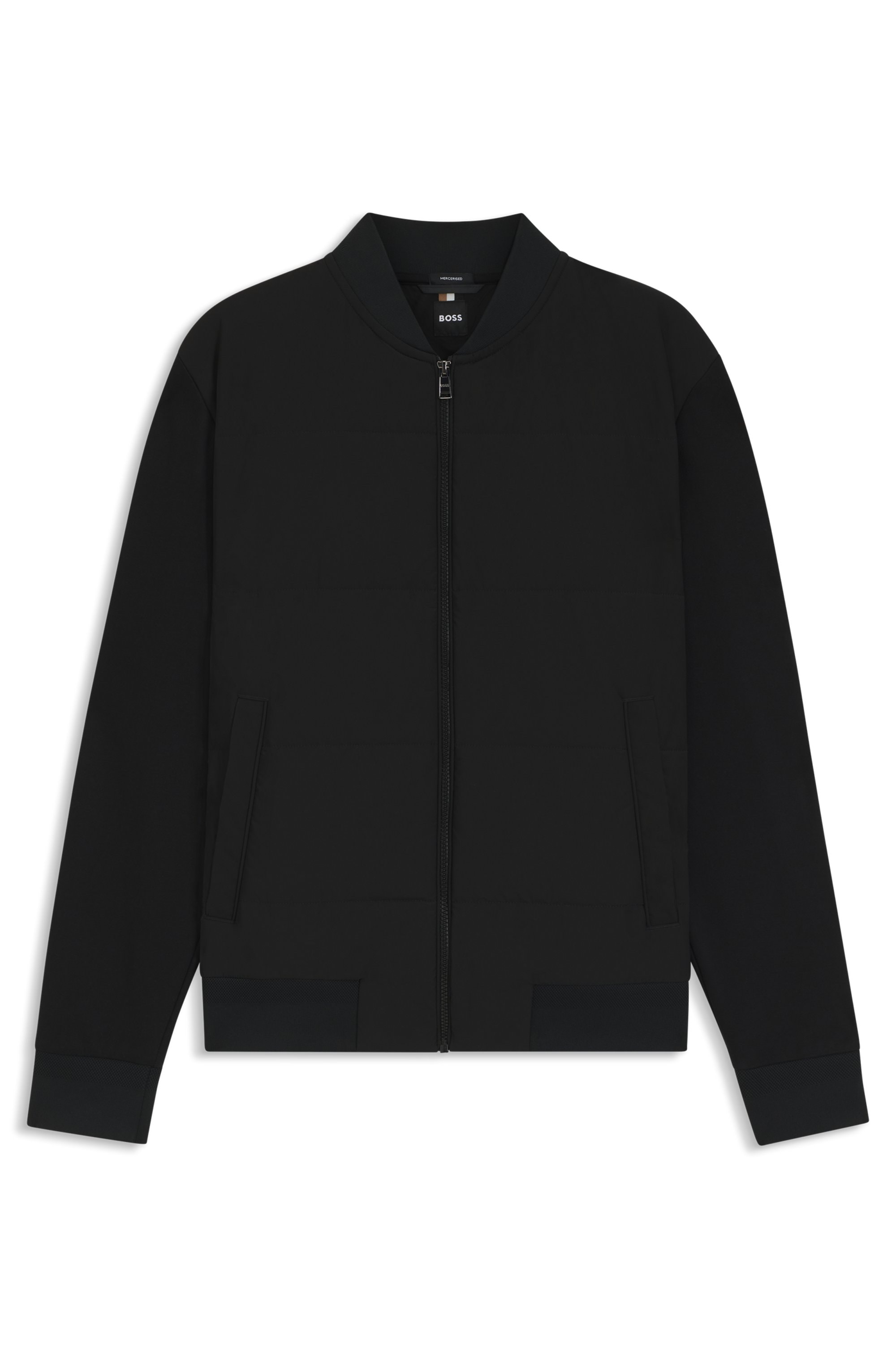 BOSS Sweatjacke Stehkragen, wattierte Vorderseite, Regular Fit