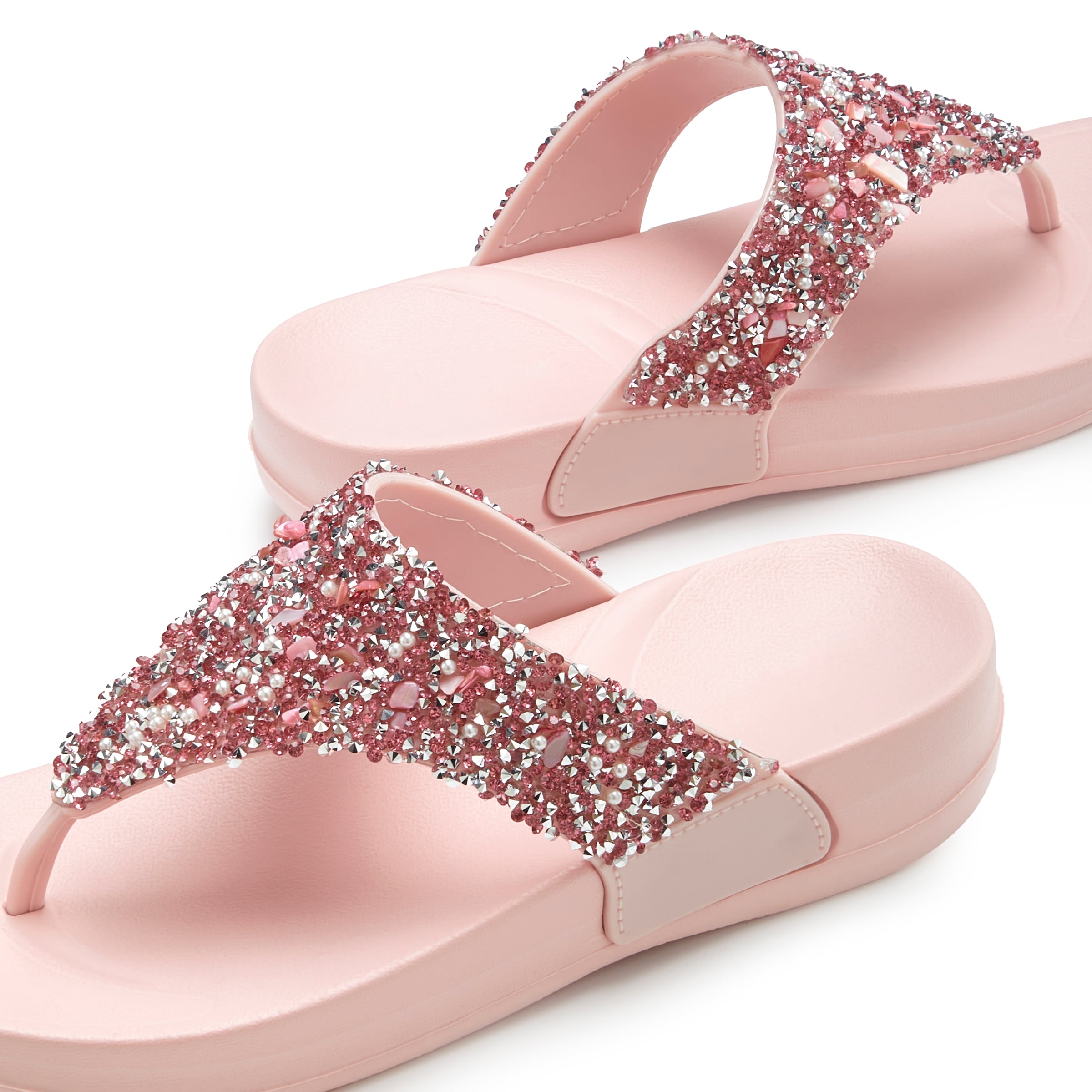 Vivance Séparateur d'orteils de bain »Flip Flop, Badelatsche, Badeschuhe, Pantolette, Zehentrenner,«  NOUVEAU chaussure d'été avec détail pailleté à la mode VEGAN