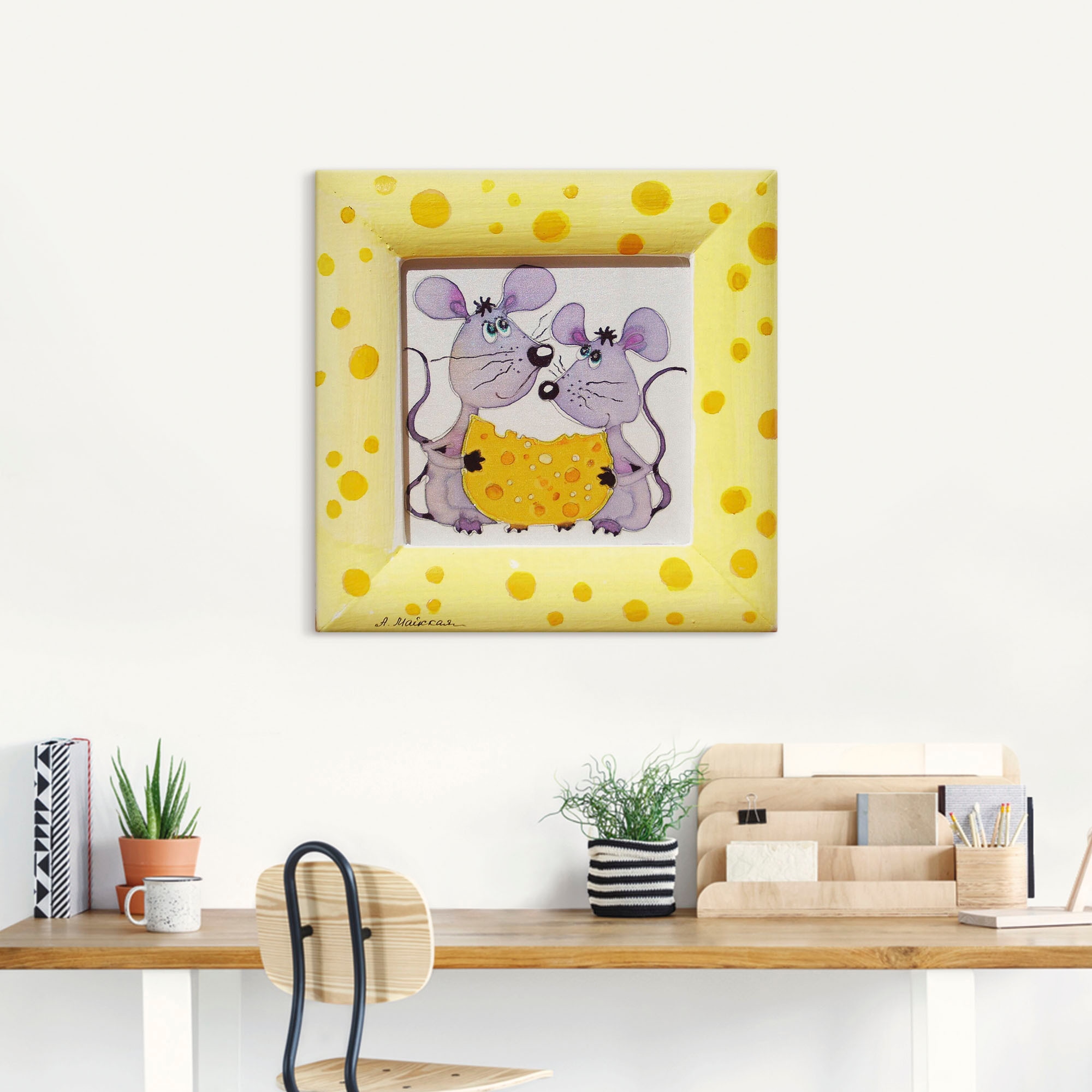 Artland Tableau sur toile »Mäuse mit Käse« 1 cuis tlg. auf Holzrahmen gespannt