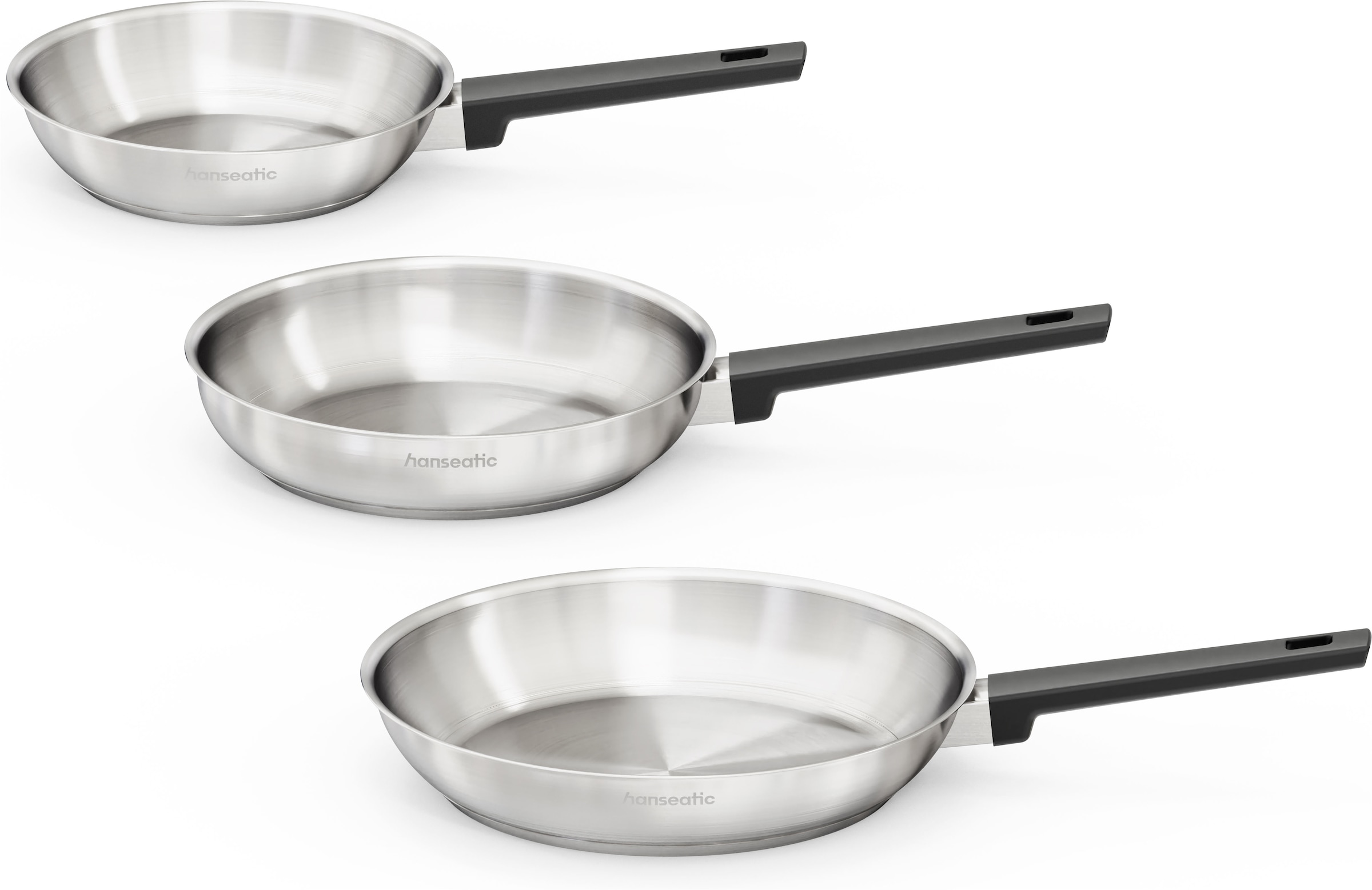 Hanseatic Pfannen-Set »SMART« Edelstahl 18/10 Set, 1x Pfanne Ø 20 cm, 24 cm und 28 cm, 3 tlg. ohne Beschichtung, energiesparend, für alle Herdarten, inkl. Induktion