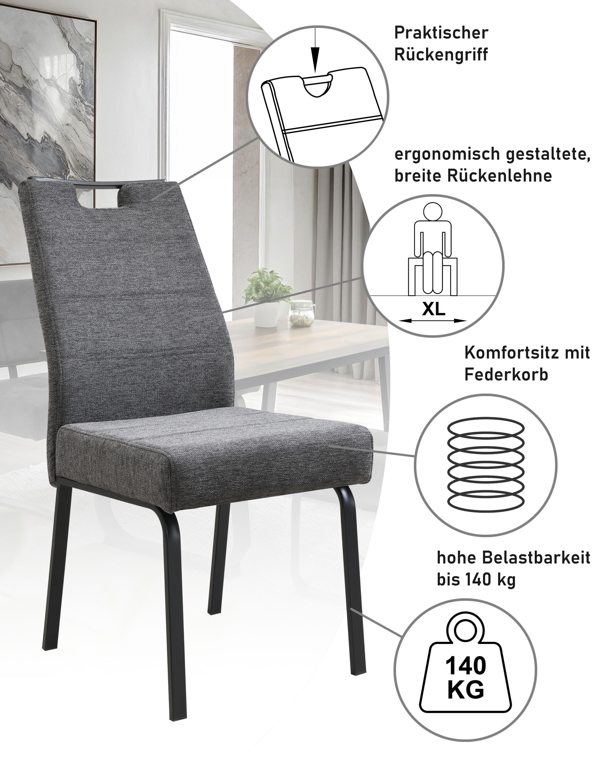 HELA Chaise à 4 pieds »ELVAS« () 1 cuisLargeur XL, avec ressorts, charge max. 140kg