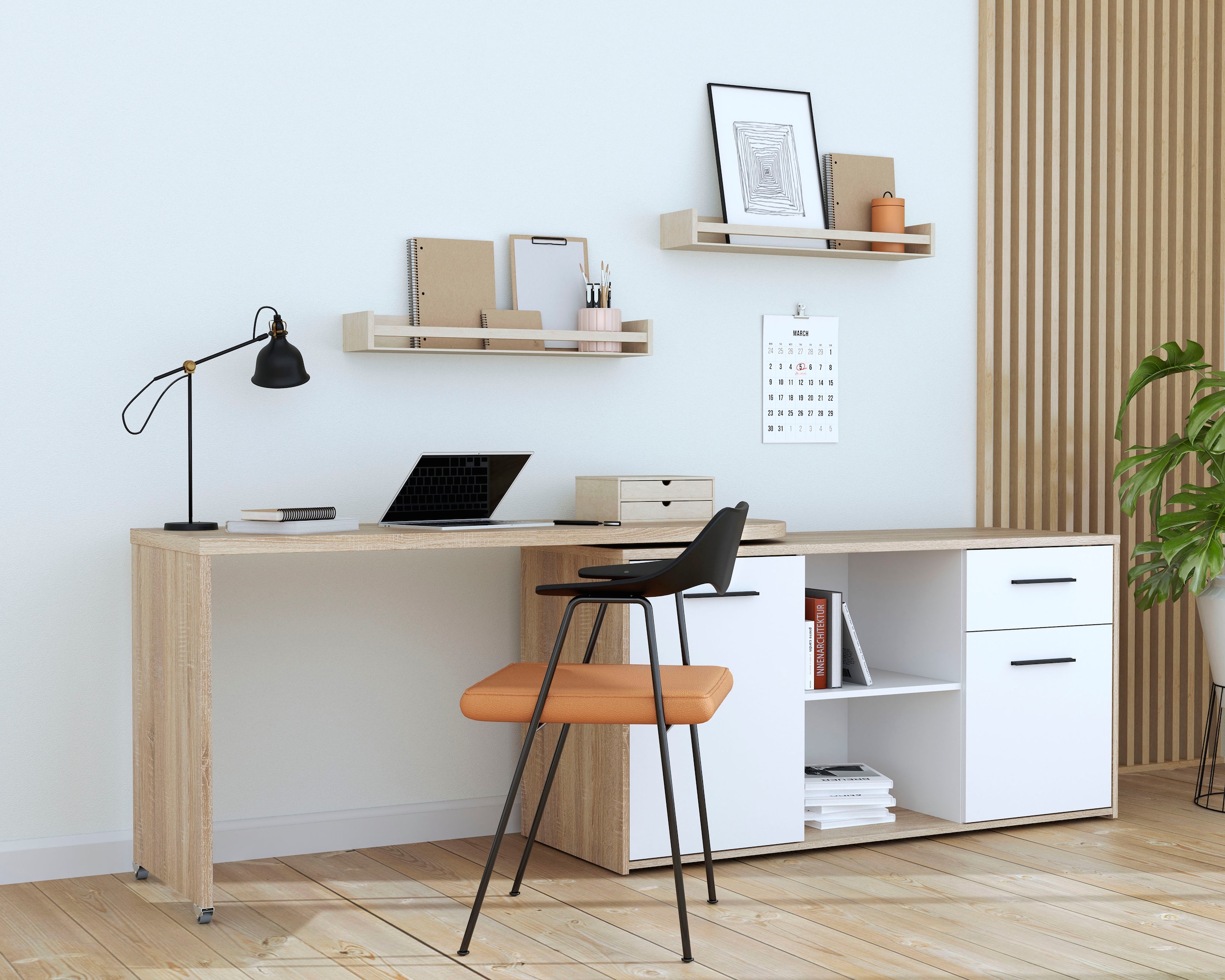 FORTE Schreibtisch »Aliklia« multifunktional, Tischplatte ausschwenkbar, mit Rollen, Sideboard
