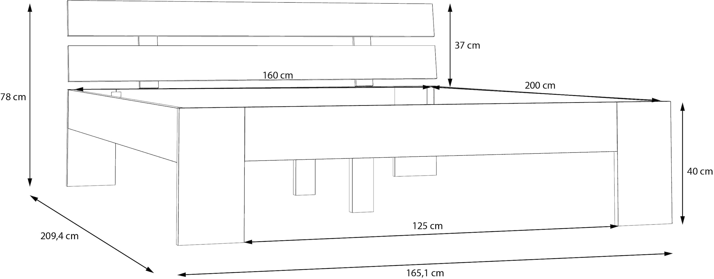 FORTE Bettgestell »Ingalil« B/H/T 165,1/78/209,4 cm