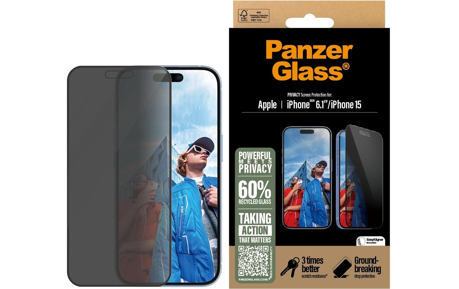 PanzerGlass Displayschutzglas »Ultra Wide Fit Privacy iPhone 16« für iPhone 16 1 Stk. tlg.